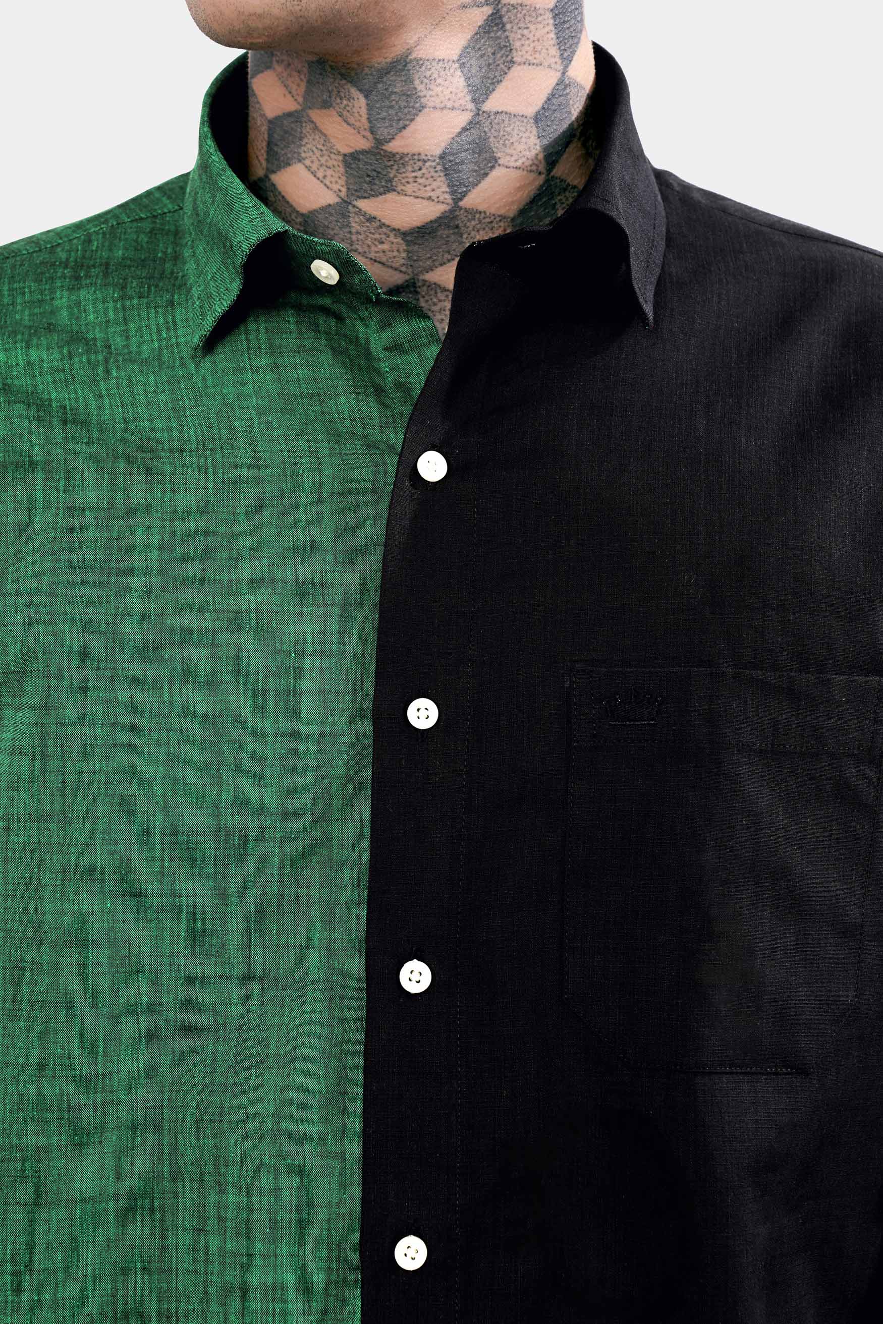 Half Pine Green and Half Jade Black Luxurious Linen Shirt 11429-38, 11429-H-38, 11429-39, 11429-H-39, 11429-40, 11429-H-40, 11429-42, 11429-H-42, 11429-44, 11429-H-44, 11429-46, 11429-H-46, 11429-48, 11429-H-48, 11429-50, 11429-H-50, 11429-52, 11429-H-52