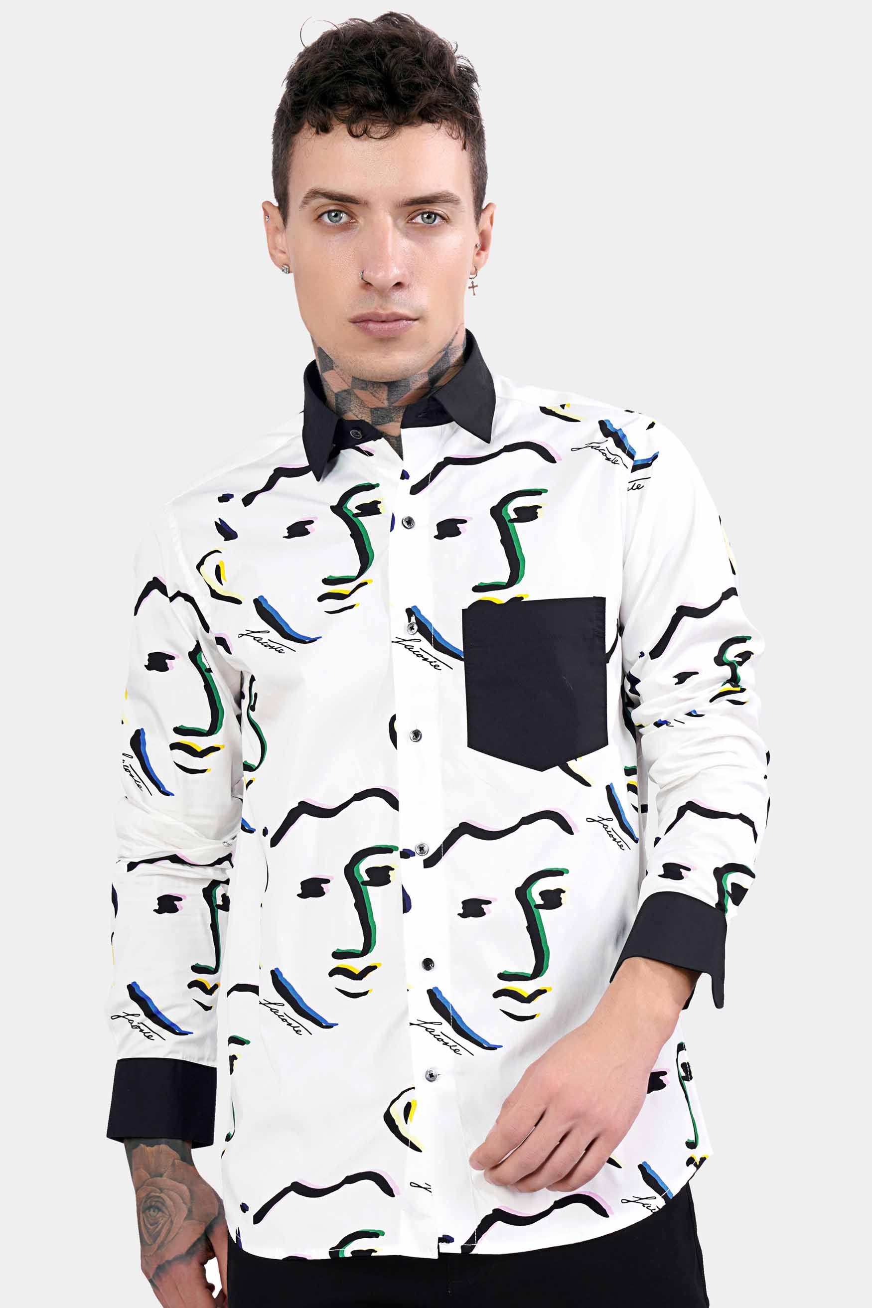 Bright White Faces Printed with Black Cuffs and Collar Premium Cotton Shirt 11433-BCC-BLK-38, 11433-BCC-BLK-H-38, 11433-BCC-BLK-39, 11433-BCC-BLK-H-39, 11433-BCC-BLK-40, 11433-BCC-BLK-H-40, 11433-BCC-BLK-42, 11433-BCC-BLK-H-42, 11433-BCC-BLK-44, 11433-BCC-BLK-H-44, 11433-BCC-BLK-46, 11433-BCC-BLK-H-46, 11433-BCC-BLK-48, 11433-BCC-BLK-H-48, 11433-BCC-BLK-50, 11433-BCC-BLK-H-50, 11433-BCC-BLK-52, 11433-BCC-BLK-H-52