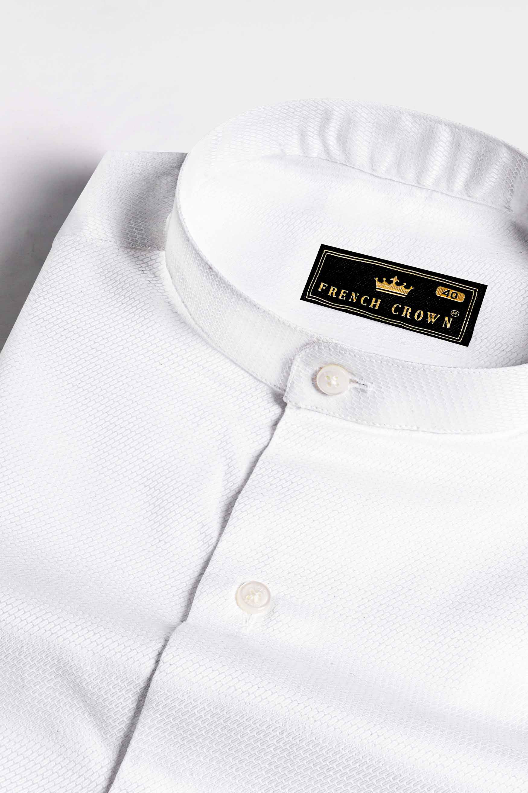 Bright White Dobby Textured Premium Giza Cotton Mandarin Shirt 11435-M-38, 11435-M-H-38, 11435-M-39, 11435-M-H-39, 11435-M-40, 11435-M-H-40, 11435-M-42, 11435-M-H-42, 11435-M-44, 11435-M-H-44, 11435-M-46, 11435-M-H-46, 11435-M-48, 11435-M-H-48, 11435-M-50, 11435-M-H-50, 11435-M-52, 11435-M-H-52