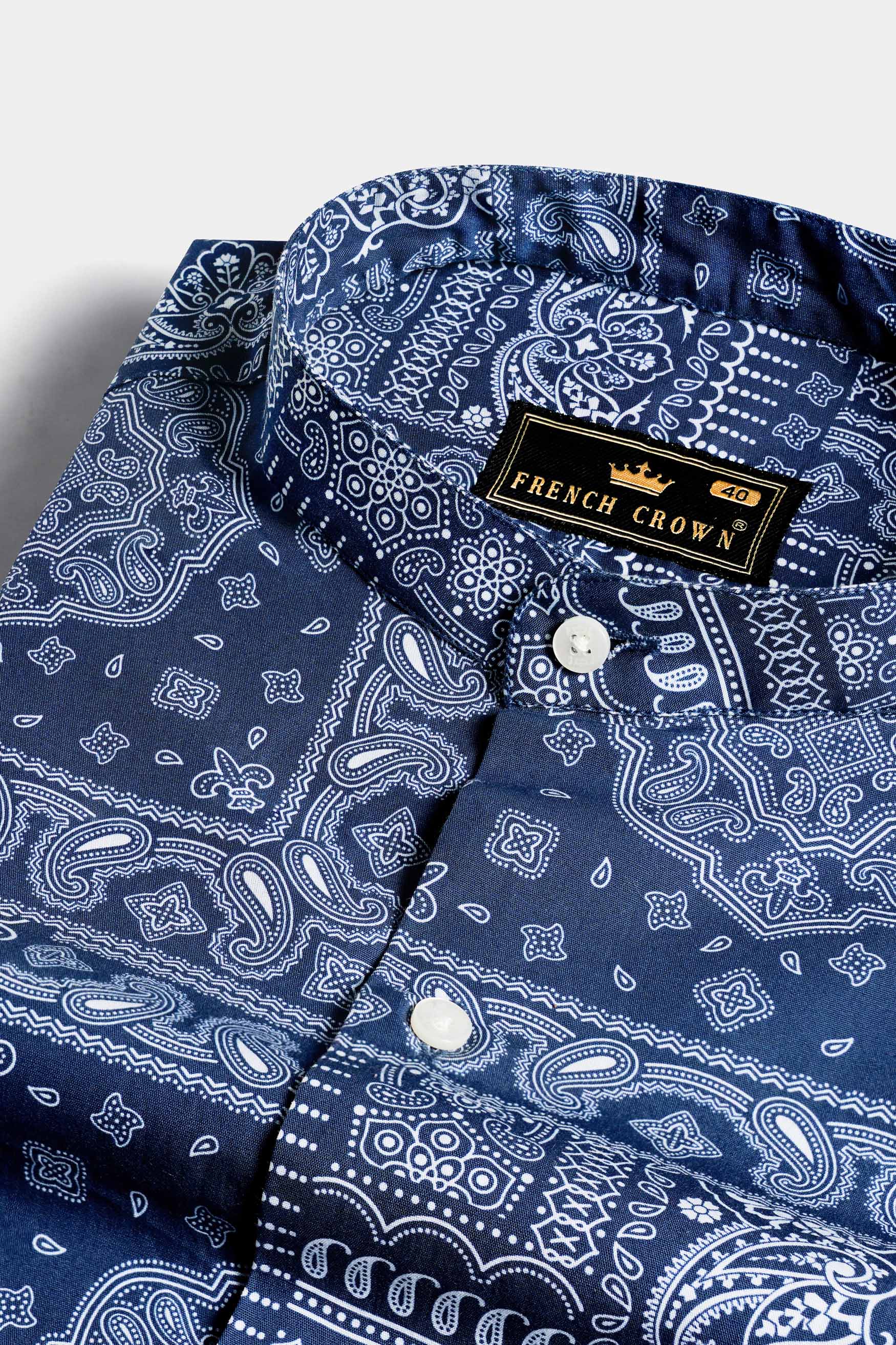 Rhino Blue and White Paisley Printed Royal Oxford Shirt 11444-M-38, 11444-M-H-38, 11444-M-39, 11444-M-H-39, 11444-M-40, 11444-M-H-40, 11444-M-42, 11444-M-H-42, 11444-M-44, 11444-M-H-44, 11444-M-46, 11444-M-H-46, 11444-M-48, 11444-M-H-48, 11444-M-50, 11444-M-H-50, 11444-M-52, 11444-M-H-52