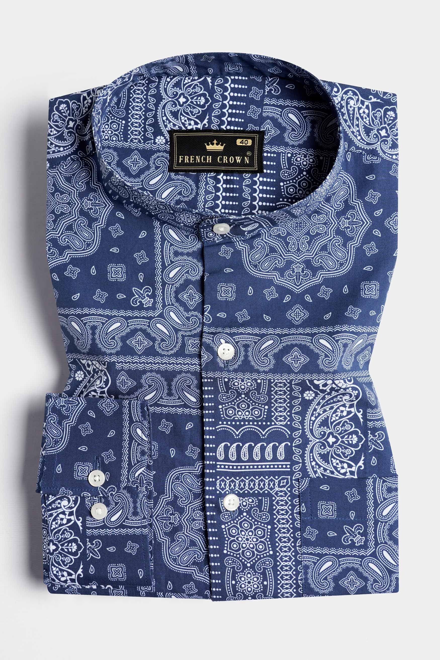 Rhino Blue and White Paisley Printed Royal Oxford Shirt 11444-M-38, 11444-M-H-38, 11444-M-39, 11444-M-H-39, 11444-M-40, 11444-M-H-40, 11444-M-42, 11444-M-H-42, 11444-M-44, 11444-M-H-44, 11444-M-46, 11444-M-H-46, 11444-M-48, 11444-M-H-48, 11444-M-50, 11444-M-H-50, 11444-M-52, 11444-M-H-52