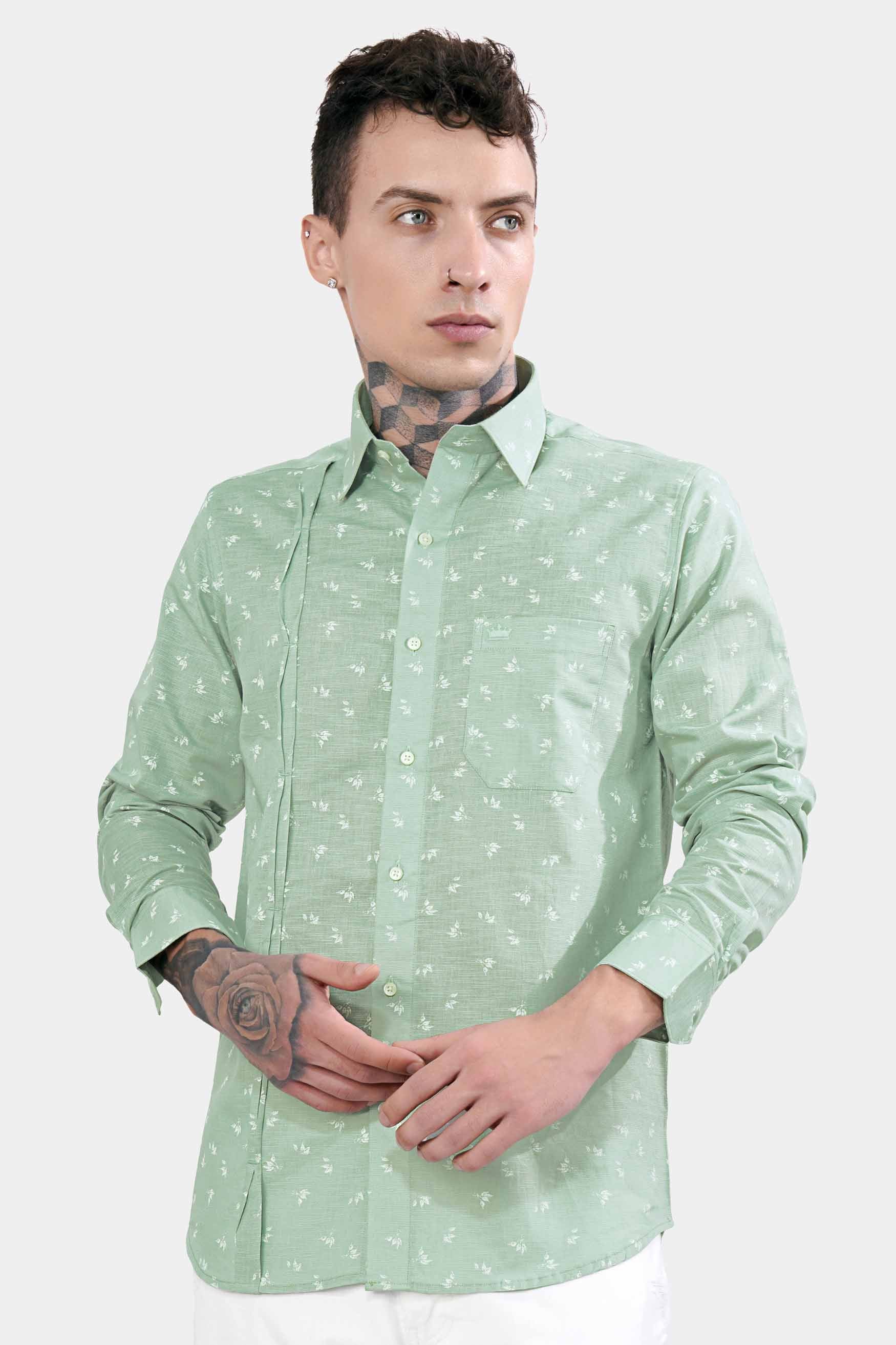 Pastel Green Ditsy Printed Luxurious Linen Designer Shirt 11454-P397-38, 11454-P397-H-38, 11454-P397-39, 11454-P397-H-39, 11454-P397-40, 11454-P397-H-40, 11454-P397-42, 11454-P397-H-42, 11454-P397-44, 11454-P397-H-44, 11454-P397-46, 11454-P397-H-46, 11454-P397-48, 11454-P397-H-48, 11454-P397-50, 11454-P397-H-50, 11454-P397-52, 11454-P397-H-52