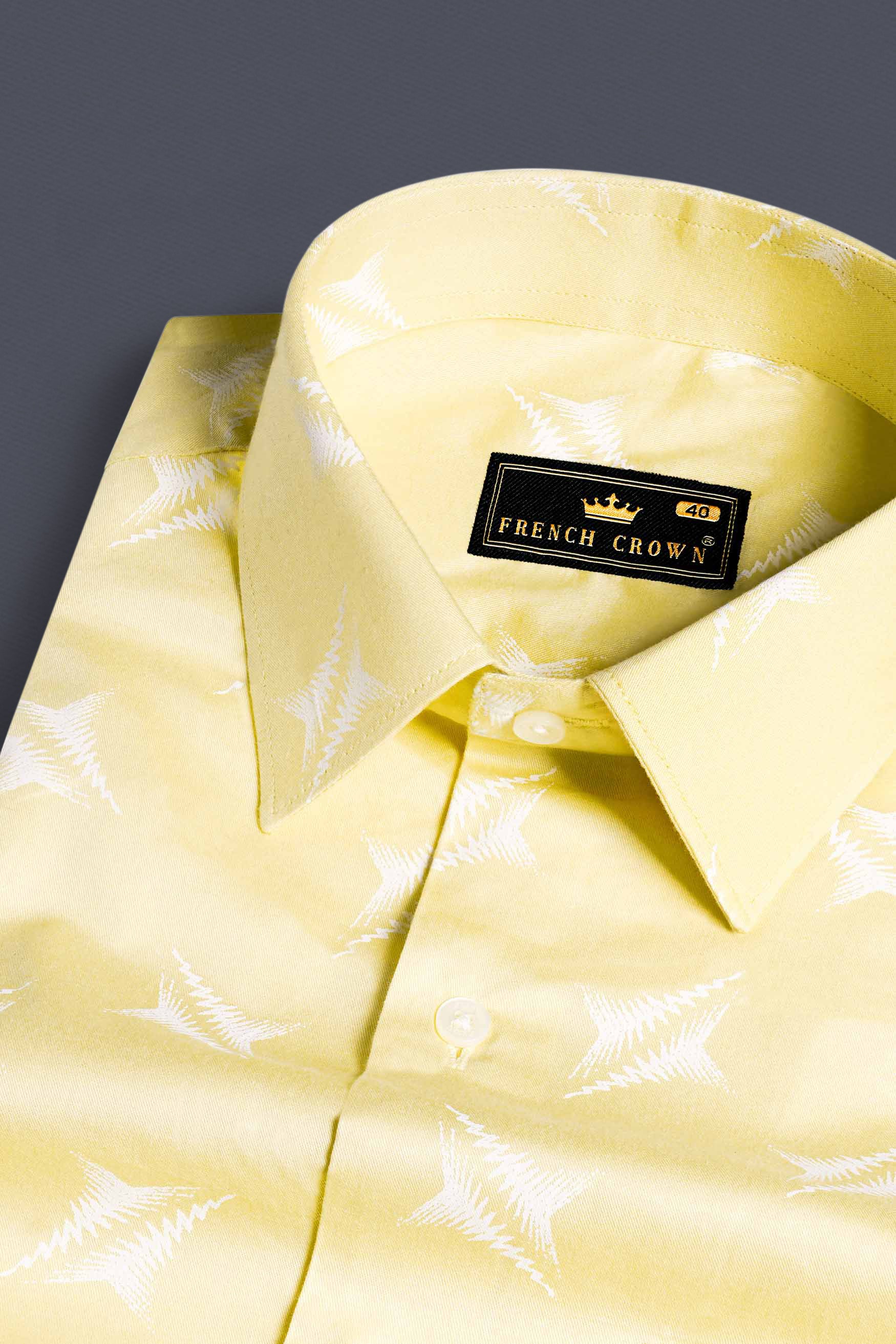 Sandwisp Yellow and White Printed Subtle Sheen Super Soft Premium Cotton Shirt