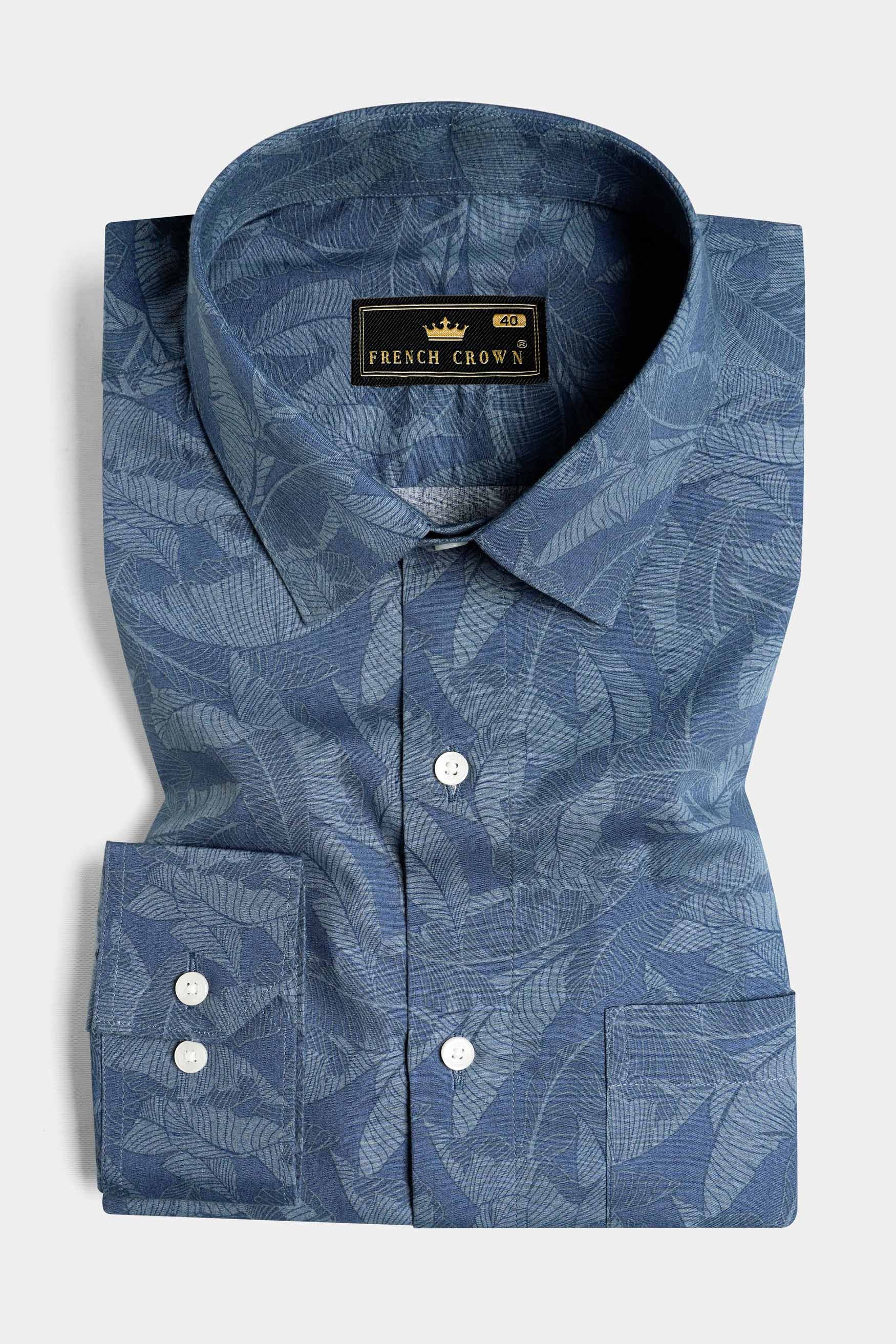 Slate Blue and Heather Gray Leaves Printed Premium Cotton Shirt 11458-38, 11458-H-38, 11458-39, 11458-H-39, 11458-40, 11458-H-40, 11458-42, 11458-H-42, 11458-44, 11458-H-44, 11458-46, 11458-H-46, 11458-48, 11458-H-48, 11458-50, 11458-H-50, 11458-52, 11458-H-52