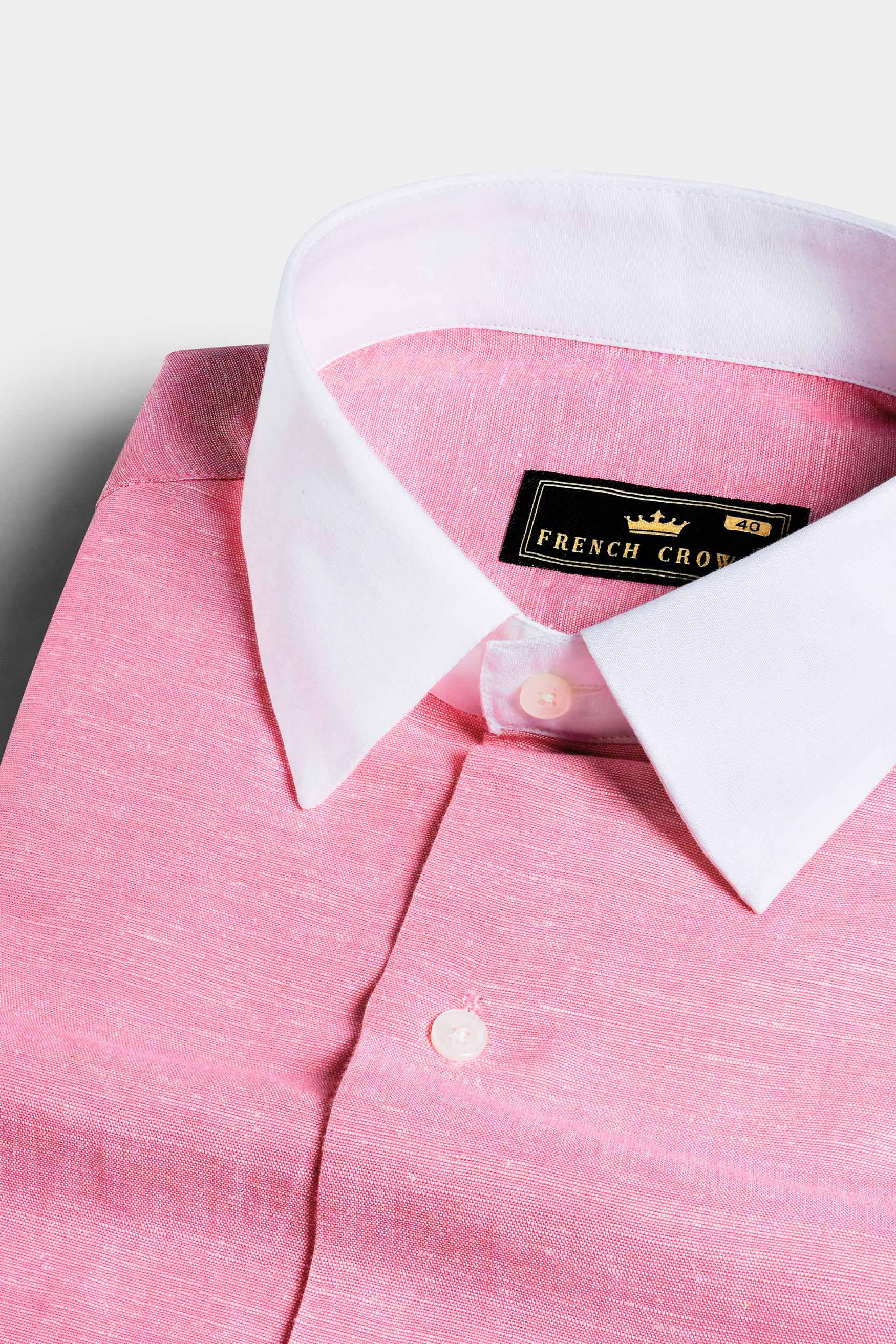 Flamingo Pink with White Cuffs and Collar Luxurious Linen Shirt 11462-WCC-38, 11462-WCC-H-38, 11462-WCC-39, 11462-WCC-H-39, 11462-WCC-40, 11462-WCC-H-40, 11462-WCC-42, 11462-WCC-H-42, 11462-WCC-44, 11462-WCC-H-44, 11462-WCC-46, 11462-WCC-H-46, 11462-WCC-48, 11462-WCC-H-48, 11462-WCC-50, 11462-WCC-H-50, 11462-WCC-52, 11462-WCC-H-52