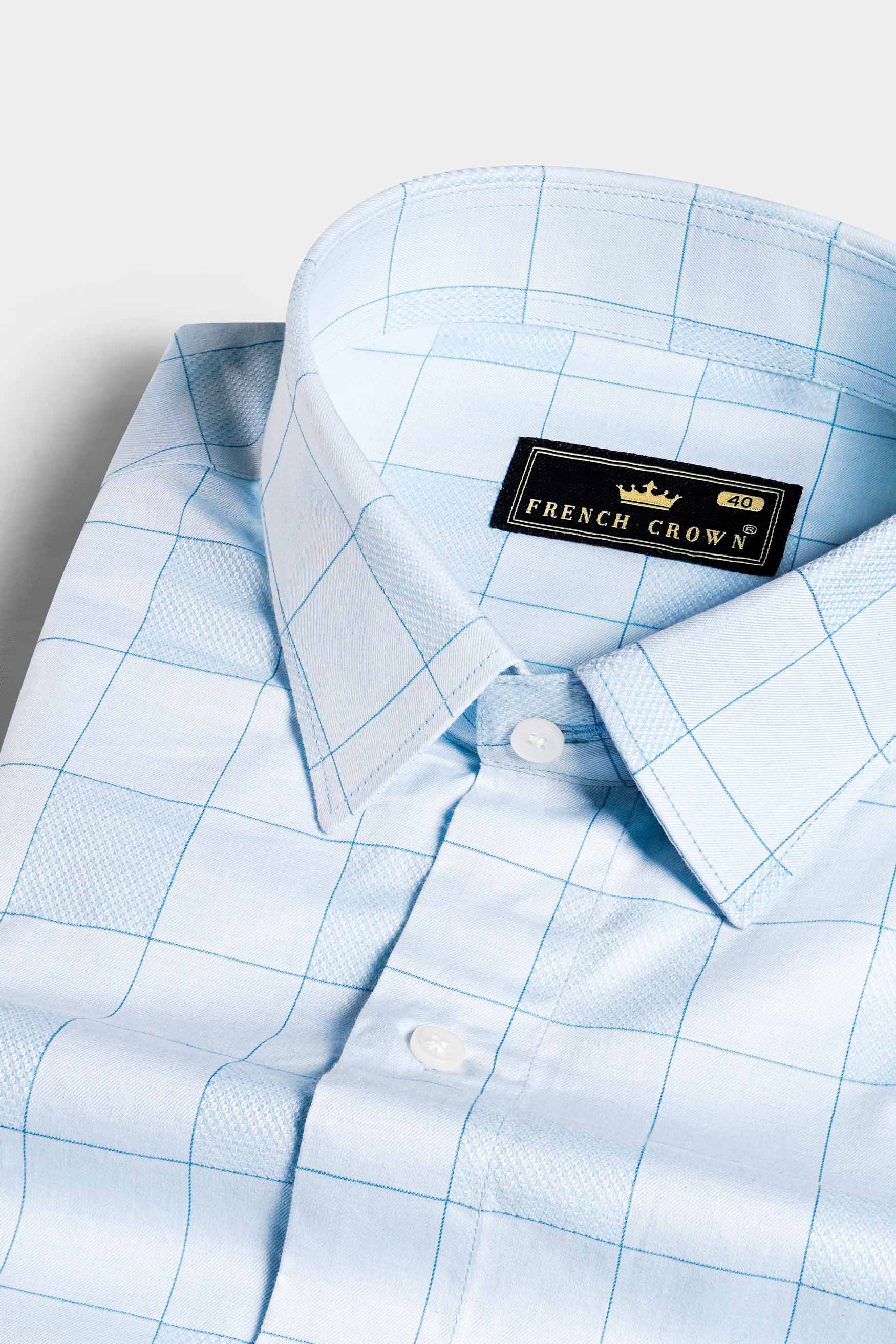 Mercury and Electric Blue Checkered Dobby Textured Premium Giza Cotton Shirt 11463-38, 11463-H-38, 11463-39, 11463-H-39, 11463-40, 11463-H-40, 11463-42, 11463-H-42, 11463-44, 11463-H-44, 11463-46, 11463-H-46, 11463-48, 11463-H-48, 11463-50, 11463-H-50, 11463-52, 11463-H-52