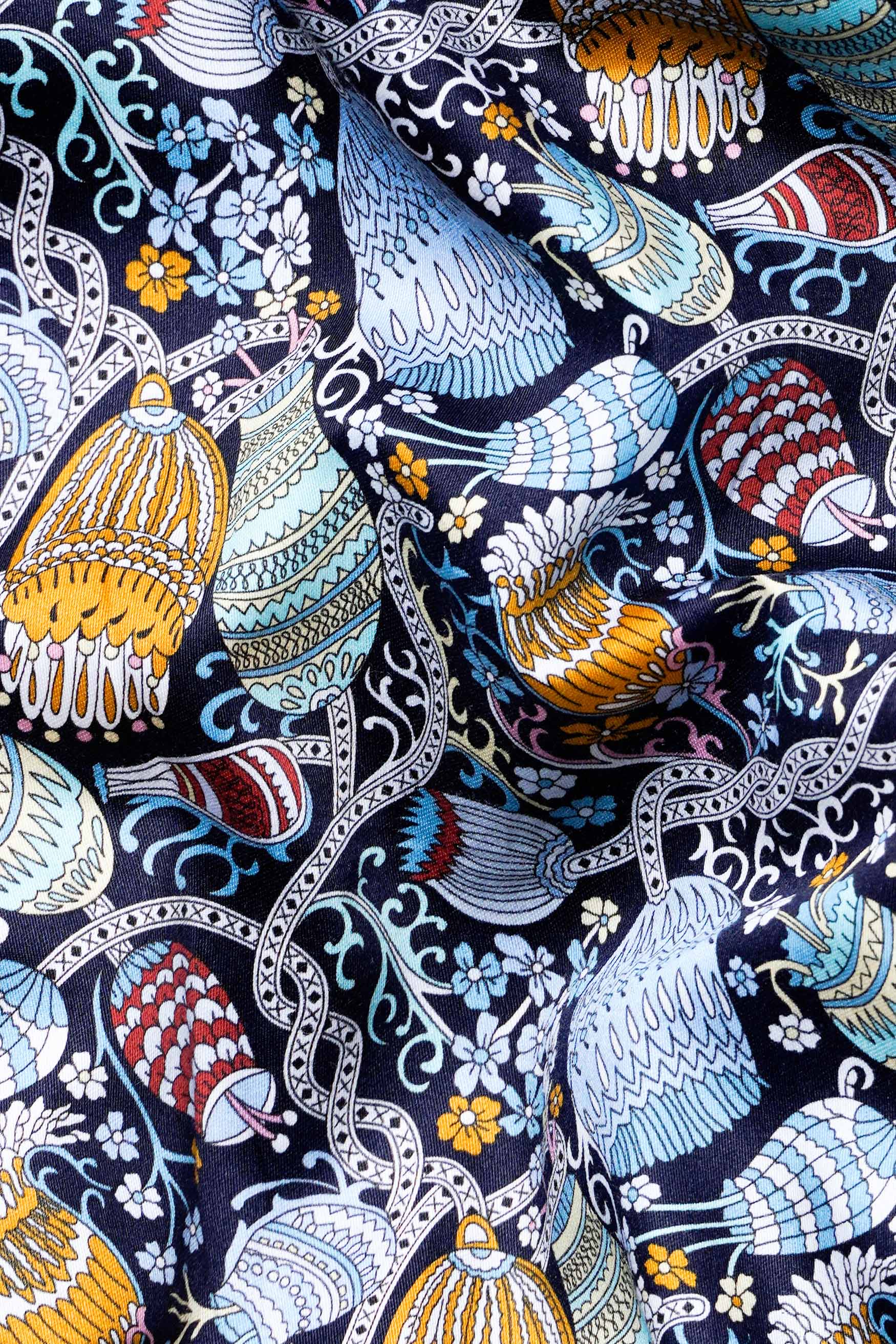 Haiti Blue and Ochre Orange Floral Printed Subtle Sheen Super Soft Premium Cotton Designer Shirt 11477-38, 11477-H-38, 11477-39, 11477-H-39, 11477-40, 11477-H-40, 11477-42, 11477-H-42, 11477-44, 11477-H-44, 11477-46, 11477-H-46, 11477-48, 11477-H-48, 11477-50, 11477-H-50, 11477-52, 11477-H-52