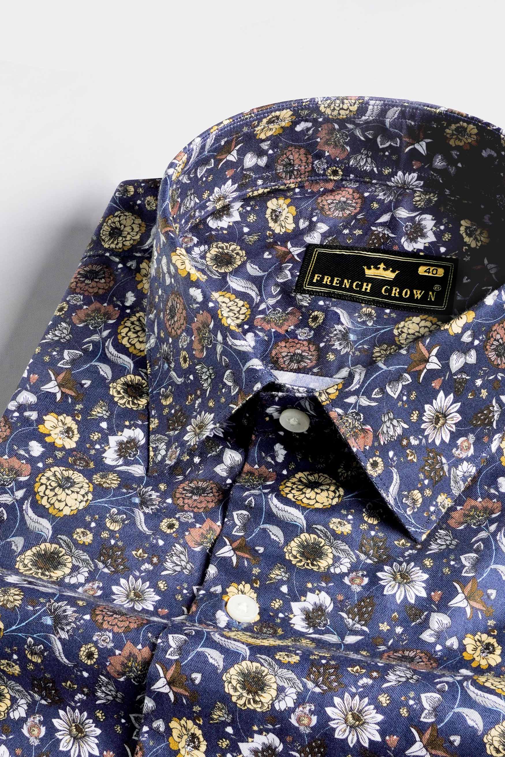 Cloud Burst Blue Multicolour Floral Printed Subtle Sheen Super Soft Premium Cotton Shirt 11483-38, 11483-H-38, 11483-39, 11483-H-39, 11483-40, 11483-H-40, 11483-42, 11483-H-42, 11483-44, 11483-H-44, 11483-46, 11483-H-46, 11483-48, 11483-H-48, 11483-50, 11483-H-50, 11483-52, 11483-H-52