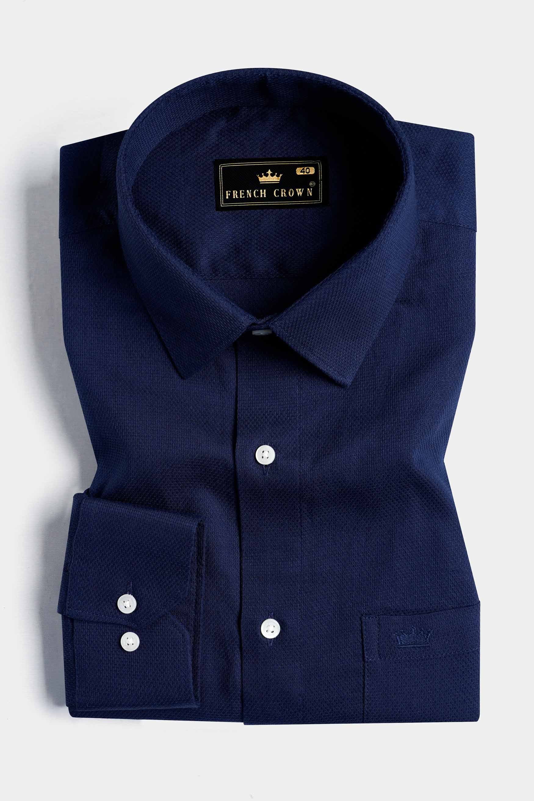 Firefly Blue Dobby Textured Premium Giza Cotton Shirt