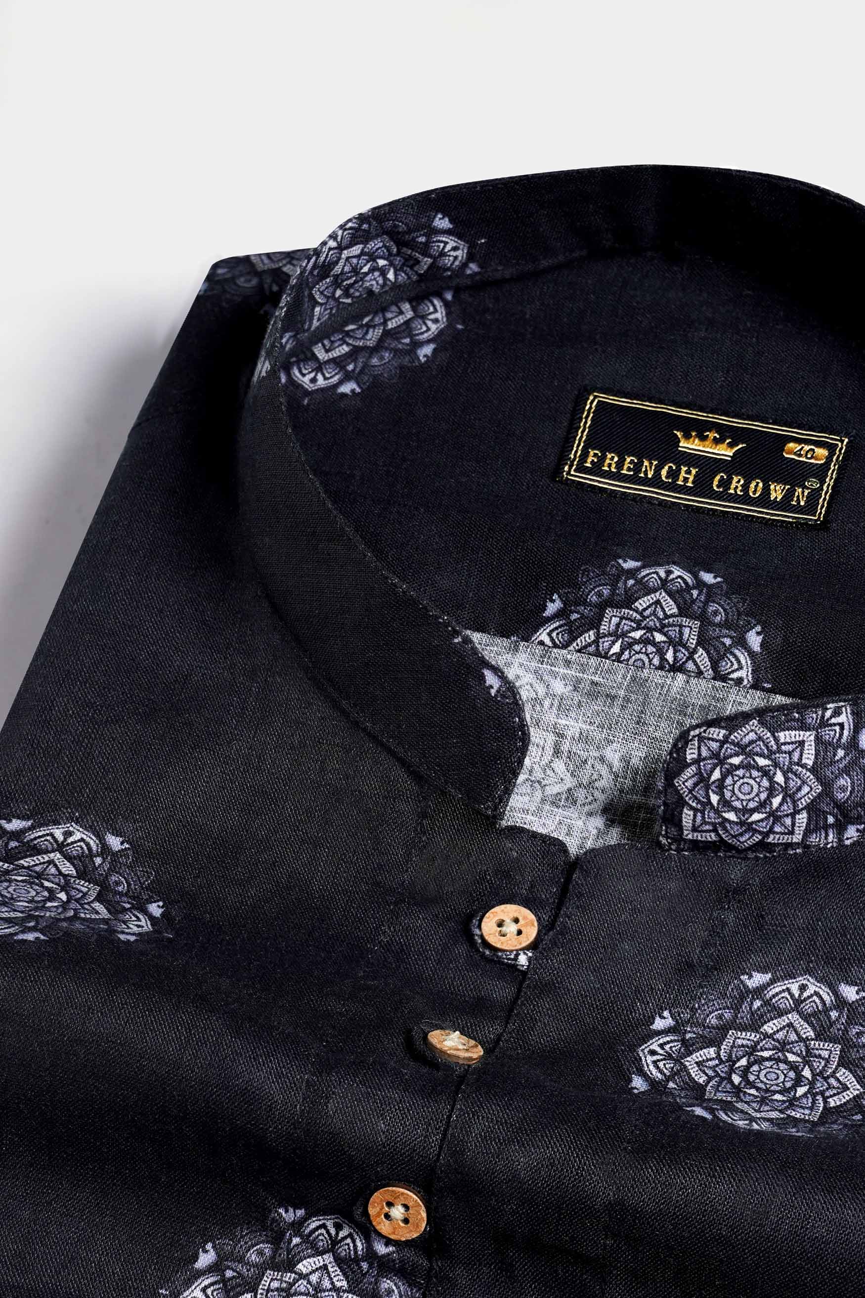 Jade Black and White Floral Printed Luxurious Linen Kurta Shirt 11487-KS-38, 11487-KS-H-38, 11487-KS-39, 11487-KS-H-39, 11487-KS-40, 11487-KS-H-40, 11487-KS-42, 11487-KS-H-42, 11487-KS-44, 11487-KS-H-44, 11487-KS-46, 11487-KS-H-46, 11487-KS-48, 11487-KS-H-48, 11487-KS-50, 11487-KS-H-50, 11487-KS-52, 11487-KS-H-52