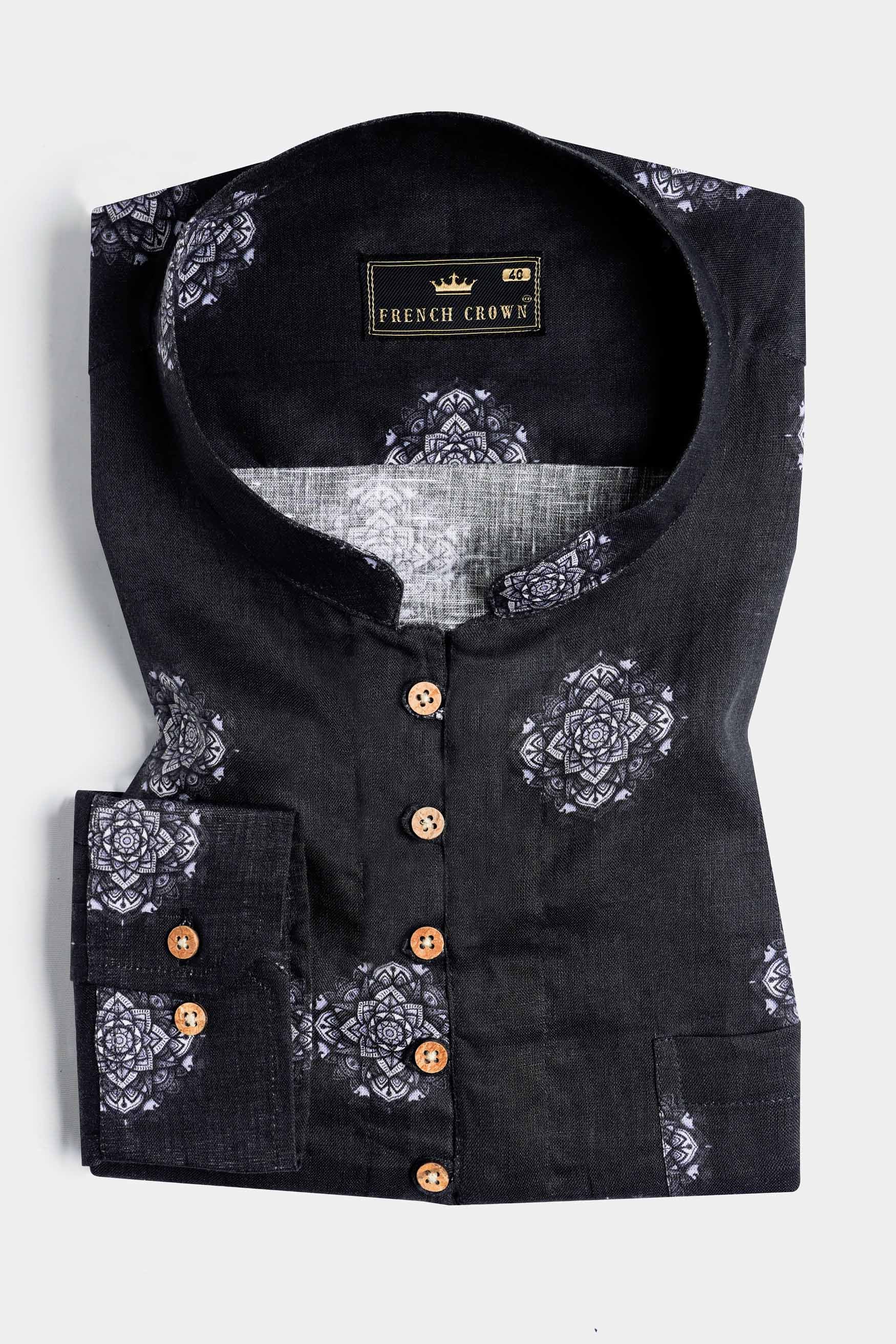 Jade Black and White Floral Printed Luxurious Linen Kurta Shirt 11487-KS-38, 11487-KS-H-38, 11487-KS-39, 11487-KS-H-39, 11487-KS-40, 11487-KS-H-40, 11487-KS-42, 11487-KS-H-42, 11487-KS-44, 11487-KS-H-44, 11487-KS-46, 11487-KS-H-46, 11487-KS-48, 11487-KS-H-48, 11487-KS-50, 11487-KS-H-50, 11487-KS-52, 11487-KS-H-52