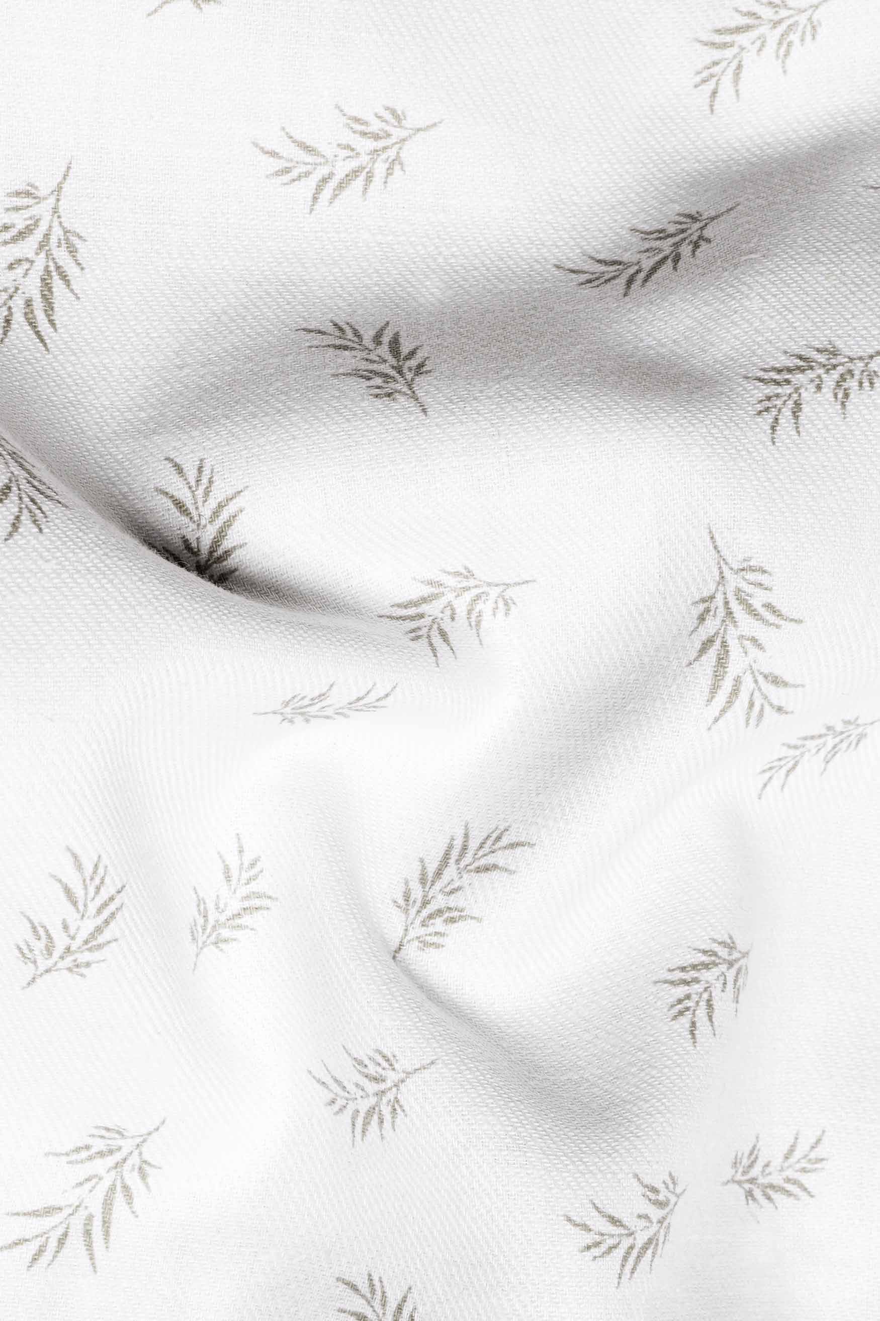 Bright White Leaves Printed Royal Oxford Designer Shirt with Zipper Closure