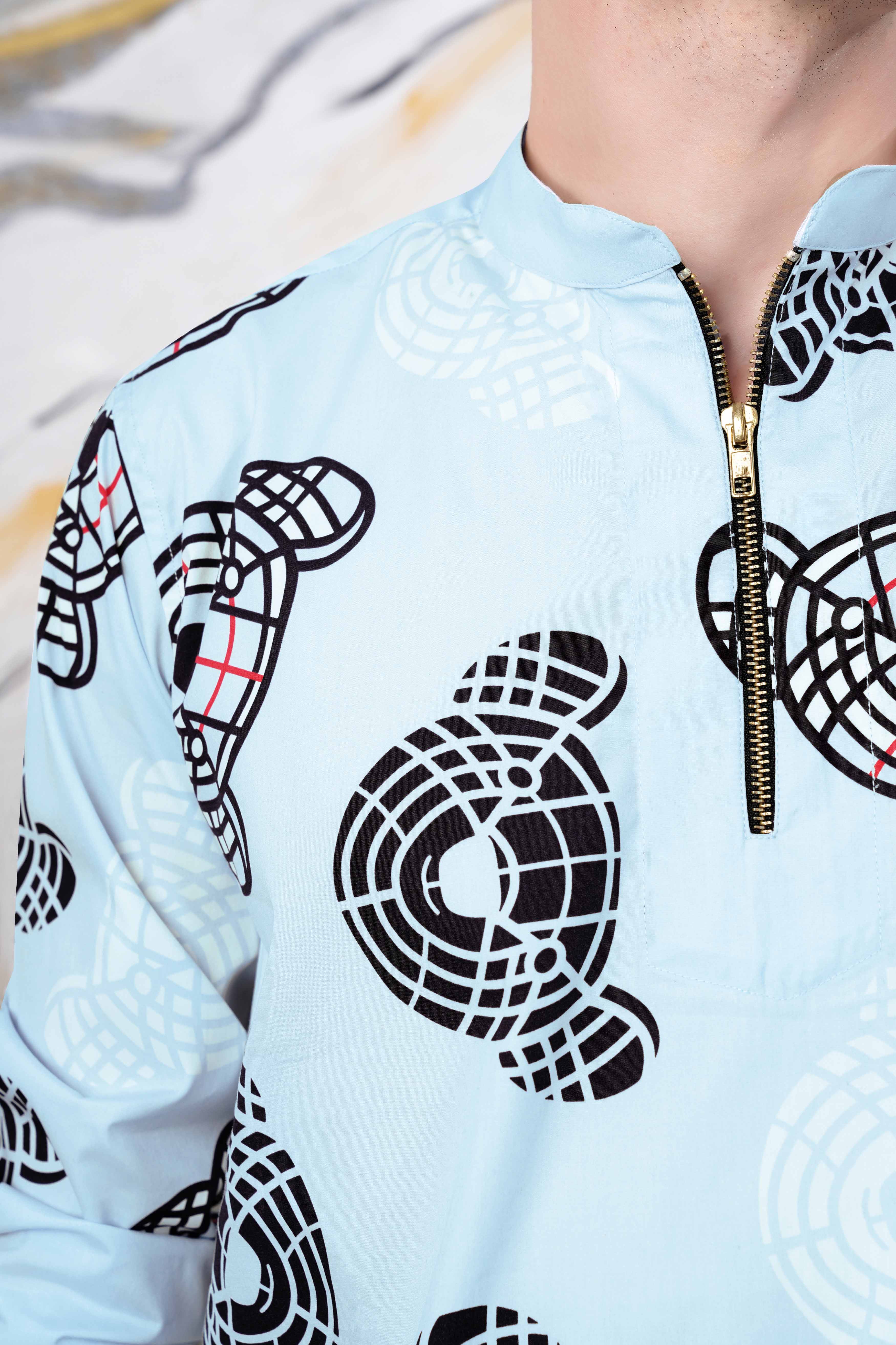 Sinbad Blue and Black Bear Printed Premium Cotton Designer Shirt