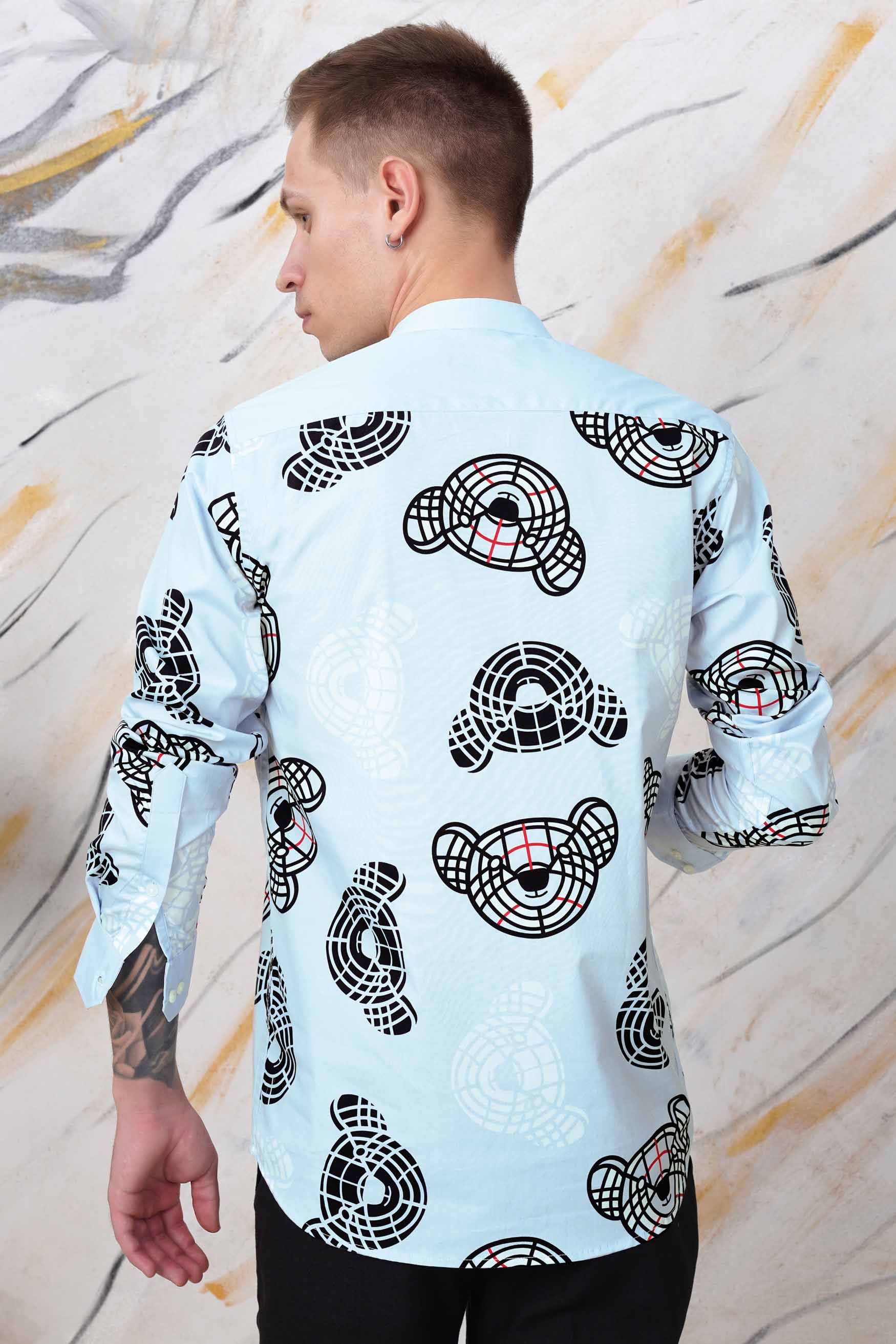 Sinbad Blue and Black Bear Printed Premium Cotton Designer Shirt