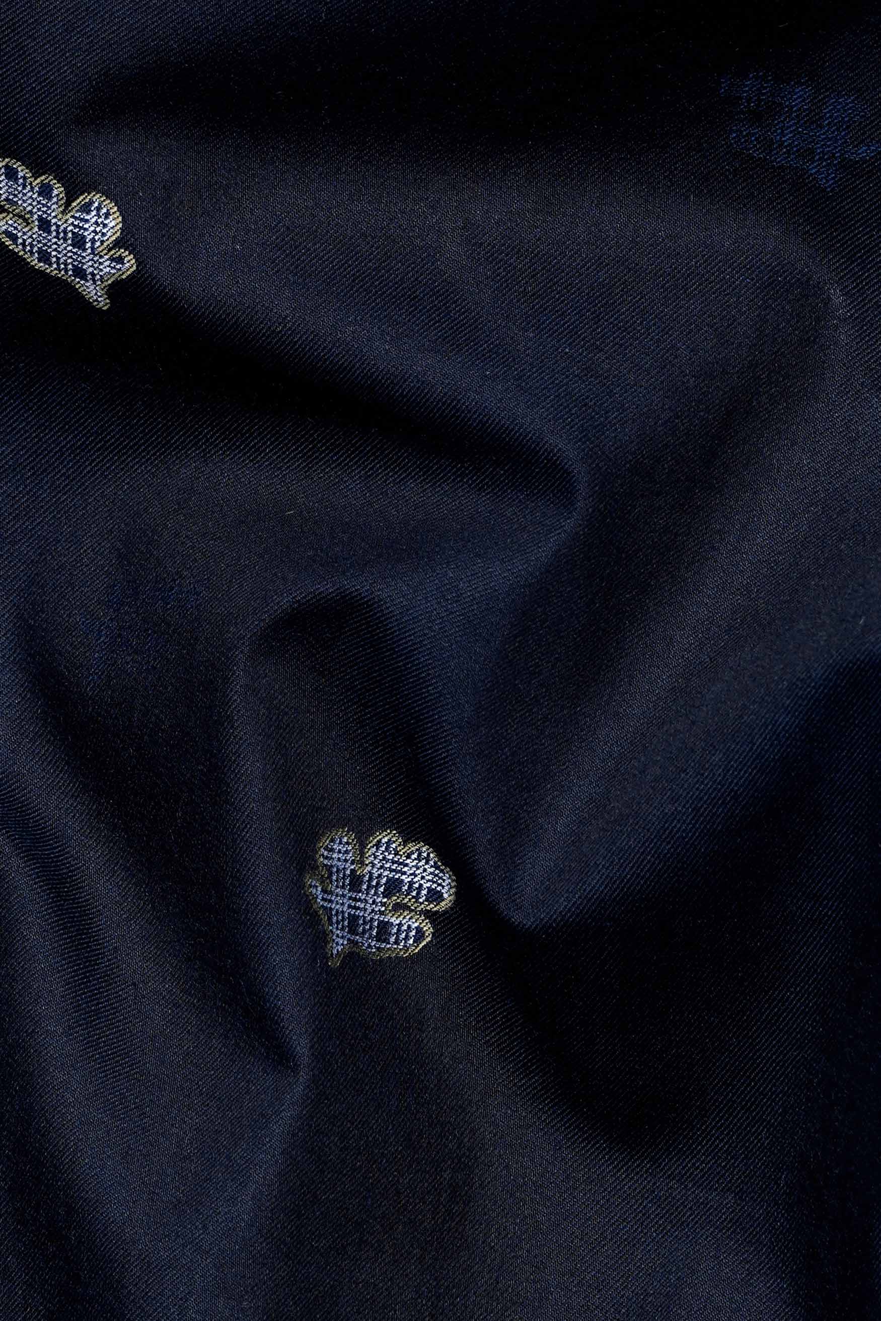 Ebony Clay Blue Jacquard Textured Premium Giza Cotton Shirt