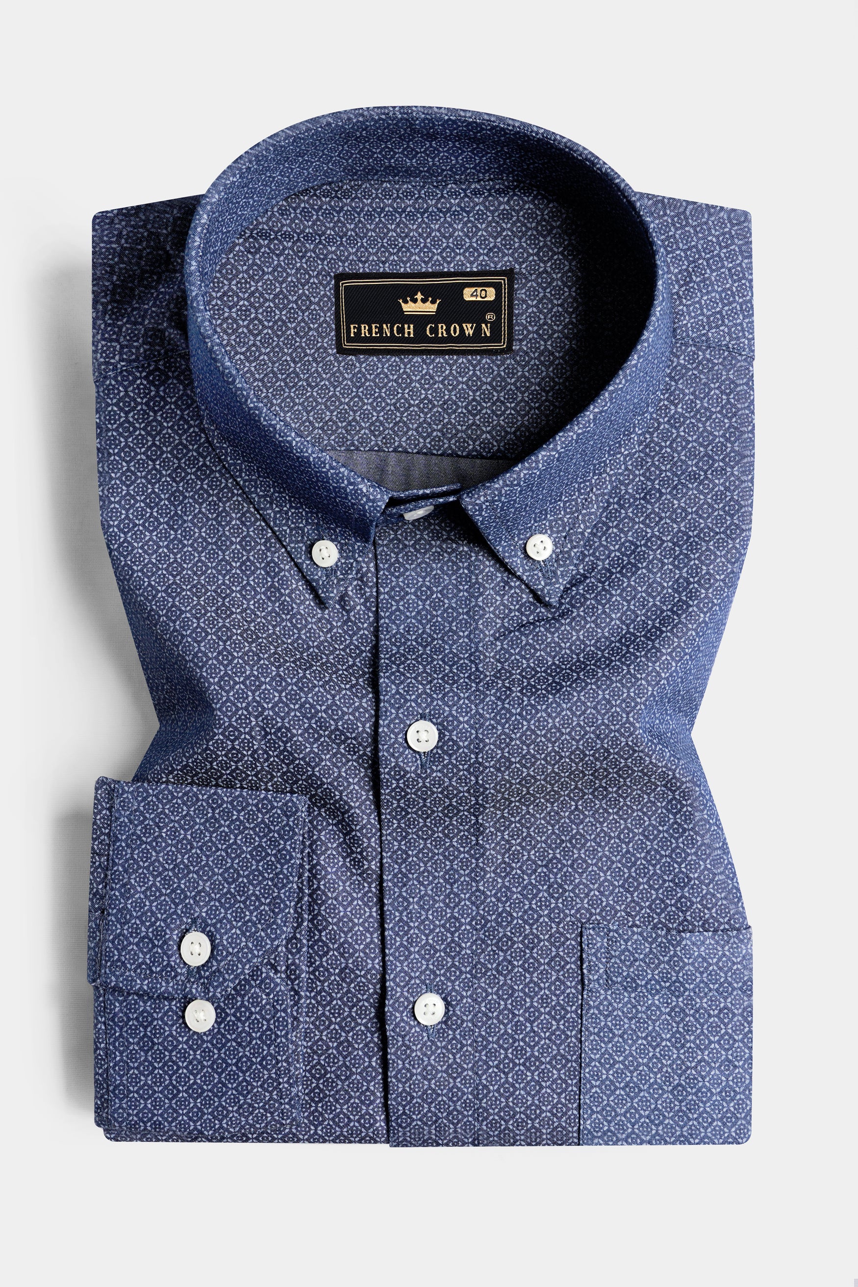 Cloud Burst Blue and Botticelli Blue Printed Chambray Shirt