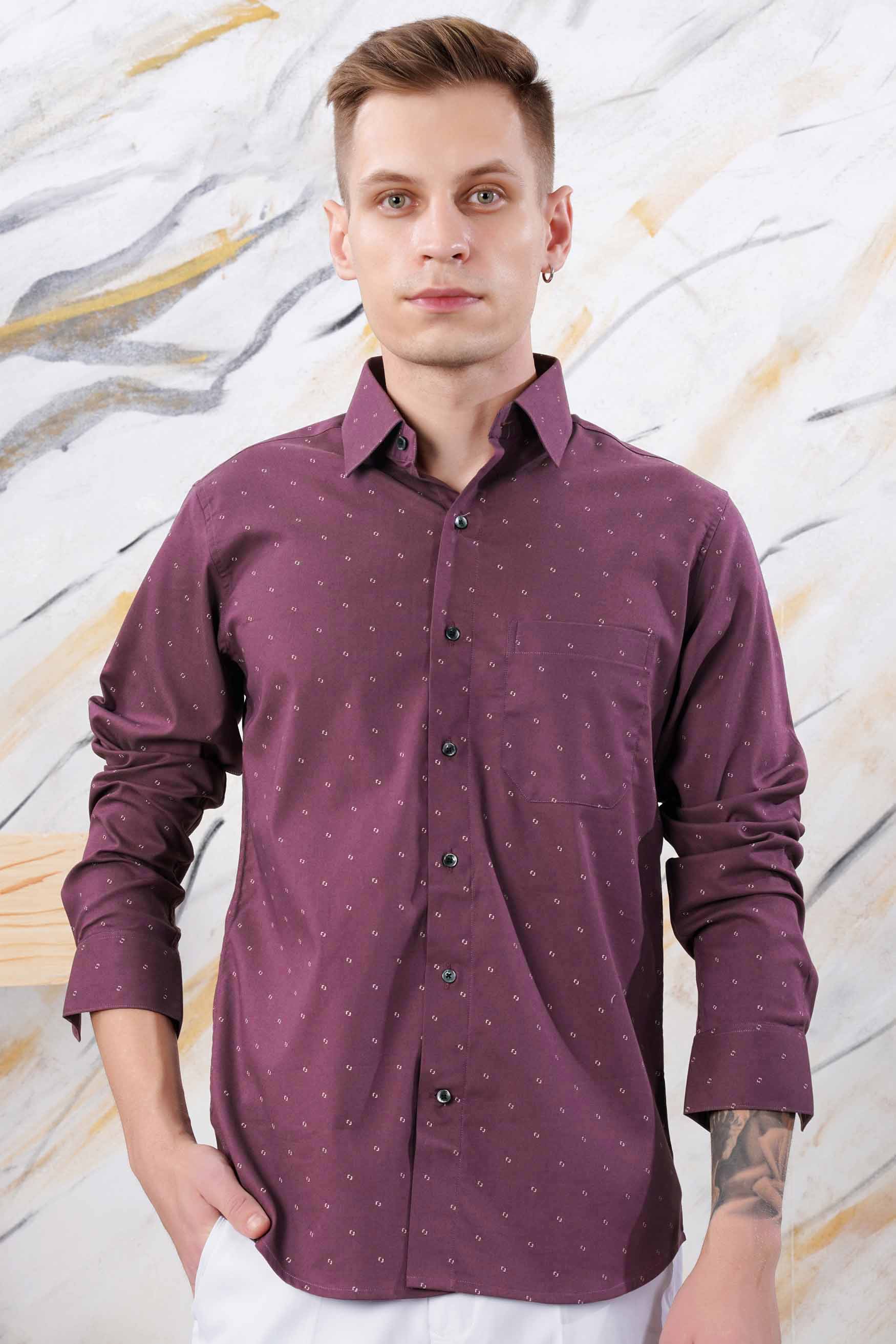 Byzantium Purple Printed Stretchable Herringbone Shirt