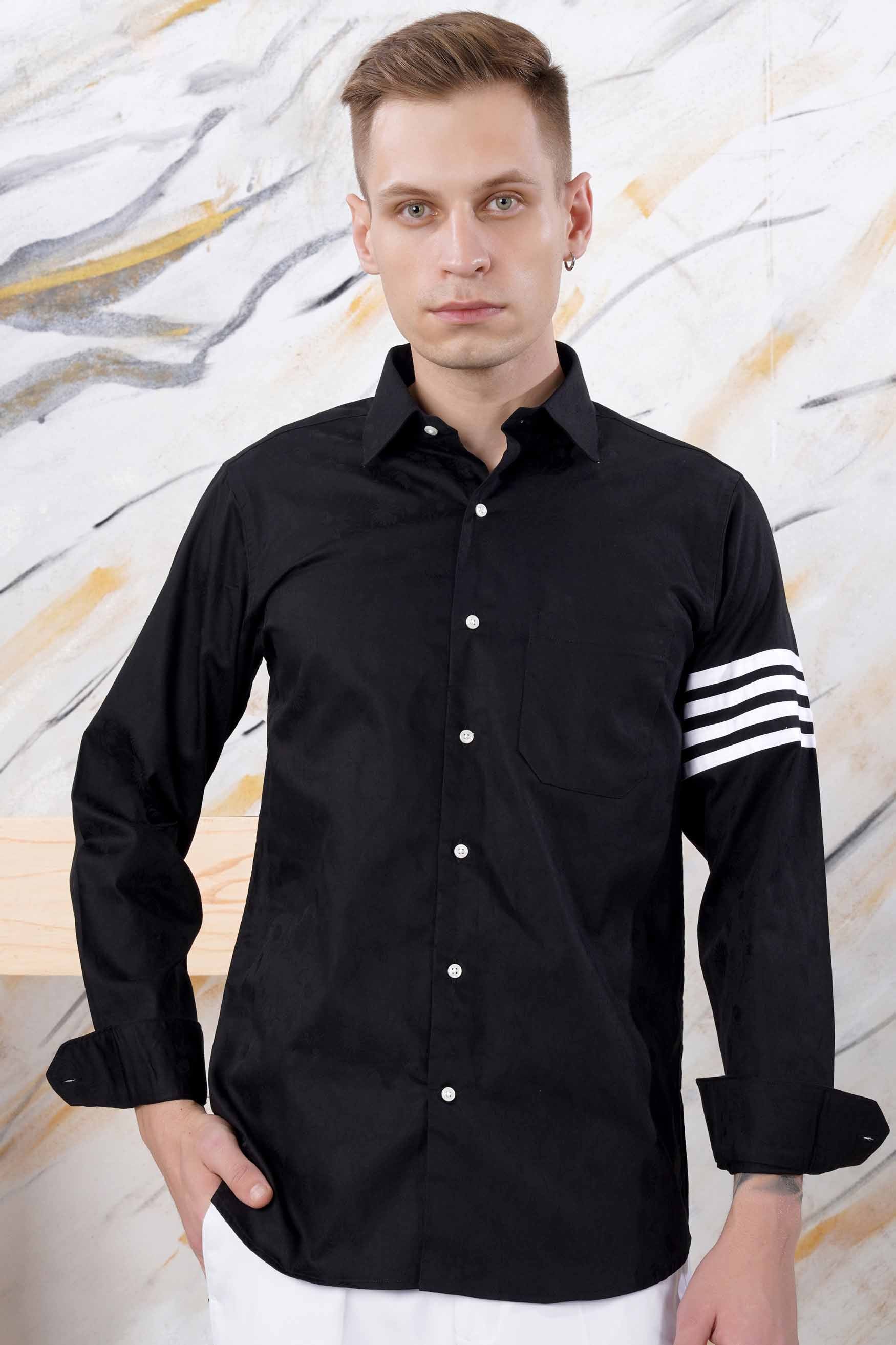 Jade Black Arm Striped Jacquard Textured Premium Giza Cotton Designer Shirt