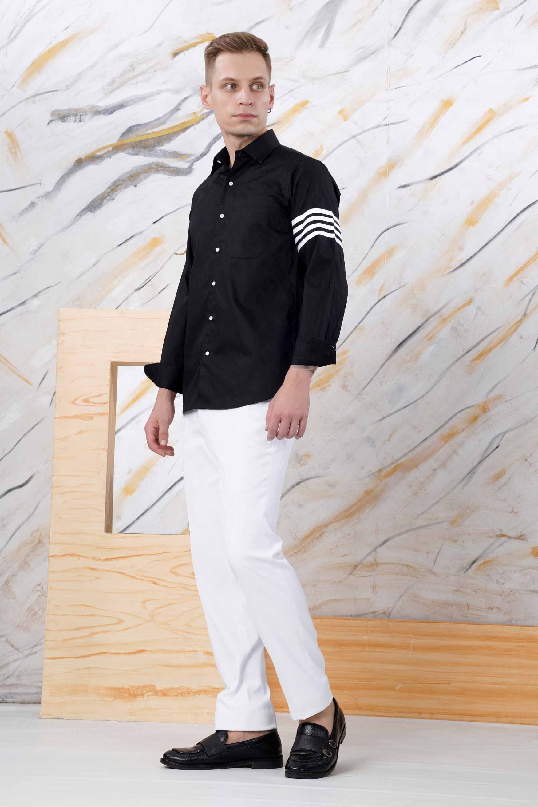 Jade Black Arm Striped Jacquard Textured Premium Giza Cotton Designer Shirt