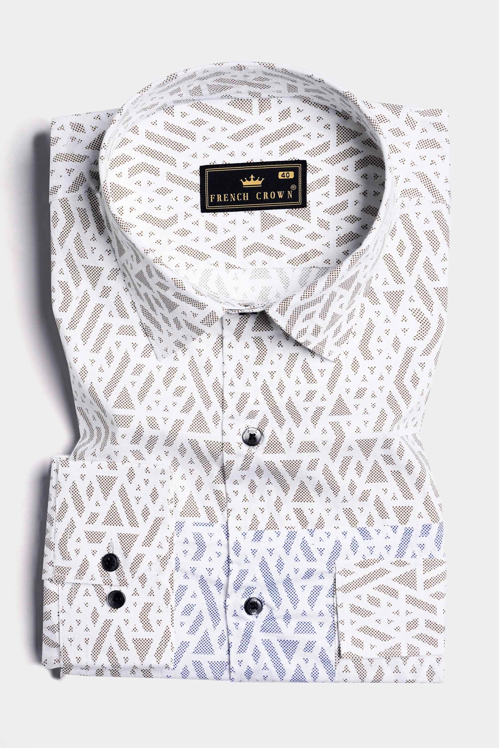 Bright White with Cork Brown and Nile Blue Printed Subtle Sheen Super Soft Premium Cotton Designer Shirt 11567-BLK-FP-38, 11567-BLK-FP-H-38, 11567-BLK-FP-39, 11567-BLK-FP-H-39, 11567-BLK-FP-40, 11567-BLK-FP-H-40, 11567-BLK-FP-42, 11567-BLK-FP-H-42, 11567-BLK-FP-44, 11567-BLK-FP-H-44, 11567-BLK-FP-46, 11567-BLK-FP-H-46, 11567-BLK-FP-48, 11567-BLK-FP-H-48, 11567-BLK-FP-50, 11567-BLK-FP-H-50, 11567-BLK-FP-52, 11567-BLK-FP-H-52