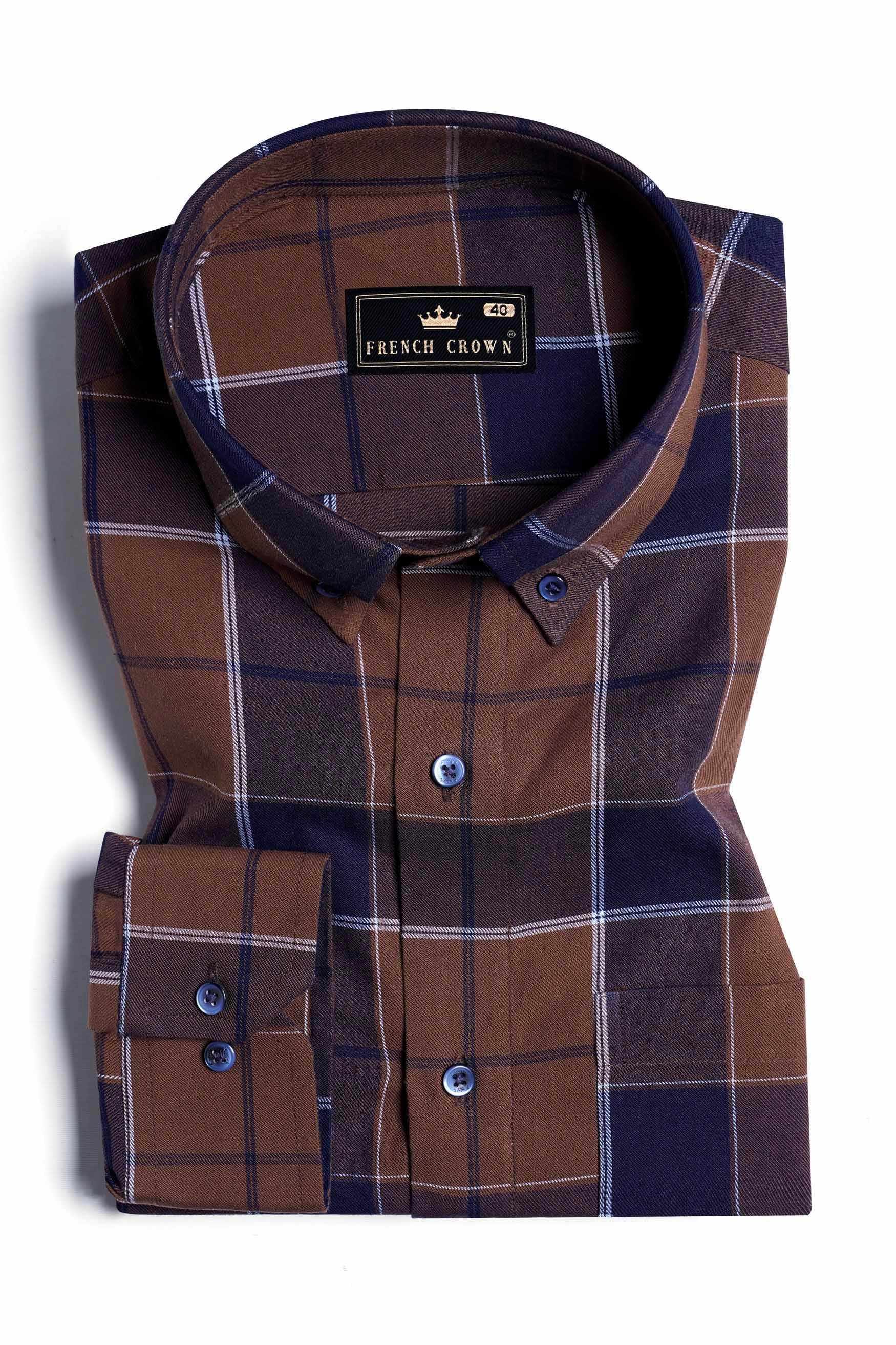 Iroko Brown and Haiti Blue Twill Plaid Premium Cotton Shirt 11568-BD-BLE-38, 11568-BD-BLE-H-38, 11568-BD-BLE-39, 11568-BD-BLE-H-39, 11568-BD-BLE-40, 11568-BD-BLE-H-40, 11568-BD-BLE-42, 11568-BD-BLE-H-42, 11568-BD-BLE-44, 11568-BD-BLE-H-44, 11568-BD-BLE-46, 11568-BD-BLE-H-46, 11568-BD-BLE-48, 11568-BD-BLE-H-48, 11568-BD-BLE-50, 11568-BD-BLE-H-50, 11568-BD-BLE-52, 11568-BD-BLE-H-52