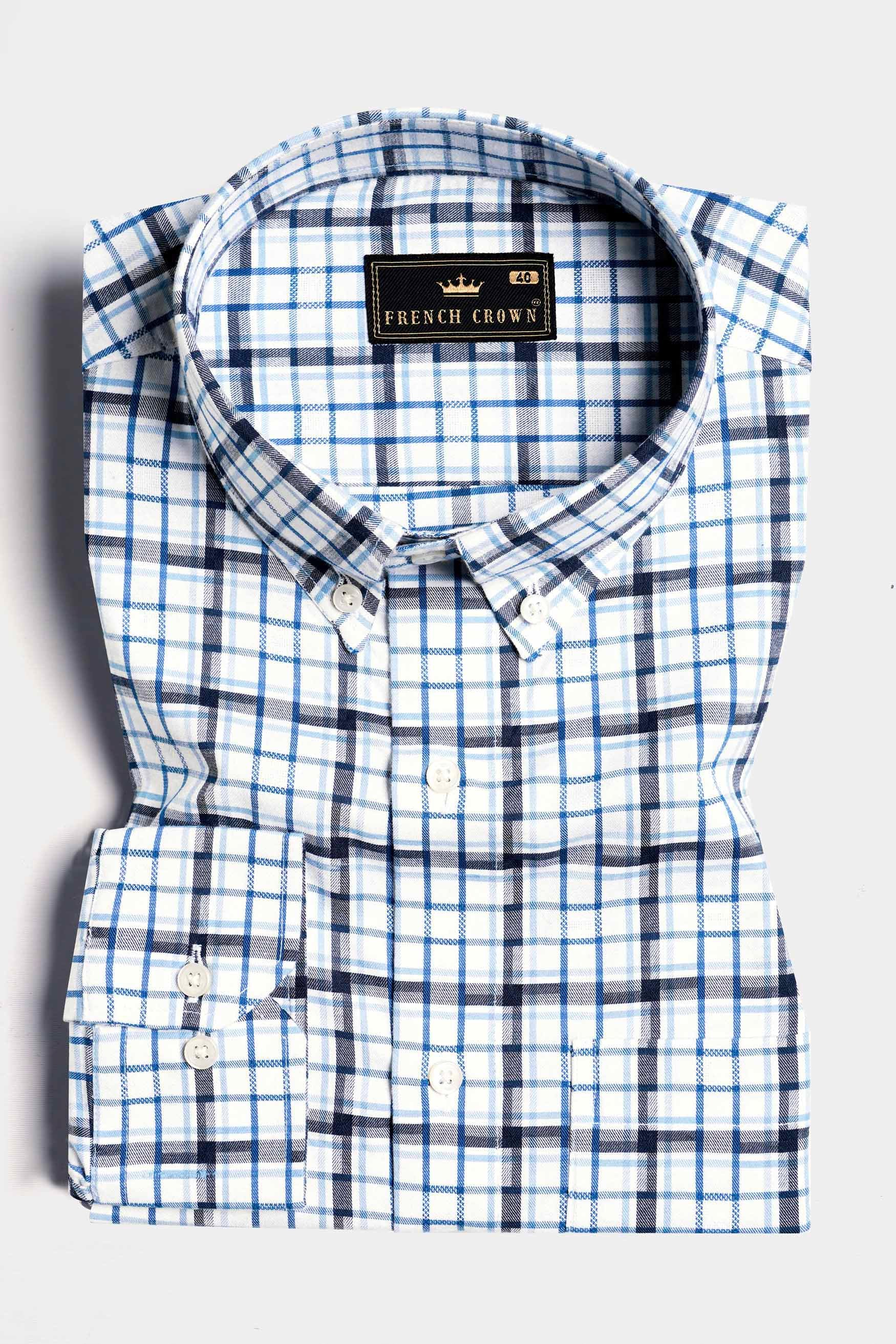 Bright White with Boston Blue and Haiti Blue Checkered Dobby Textured Premium Giza Cotton Shirt 11571-BD-38, 11571-BD-H-38, 11571-BD-39, 11571-BD-H-39, 11571-BD-40, 11571-BD-H-40, 11571-BD-42, 11571-BD-H-42, 11571-BD-44, 11571-BD-H-44, 11571-BD-46, 11571-BD-H-46, 11571-BD-48, 11571-BD-H-48, 11571-BD-50, 11571-BD-H-50, 11571-BD-52, 11571-BD-H-52