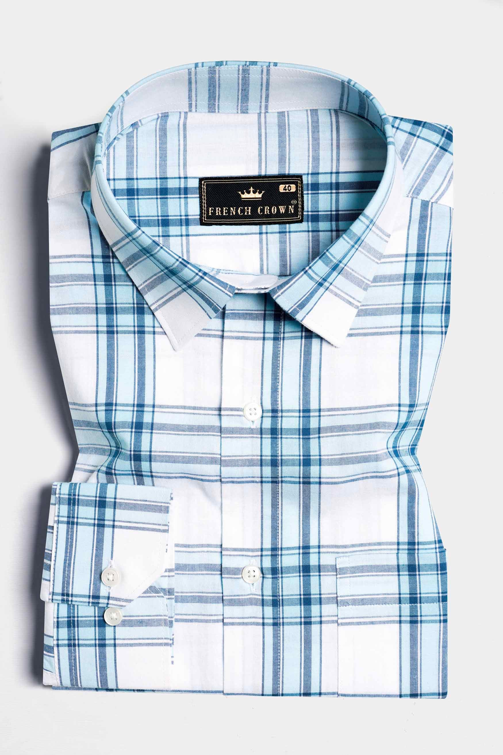 Bright White with Tufts Blue Plaid Premium Cotton Shirt 11574-38, 11574-H-38, 11574-39, 11574-H-39, 11574-40, 11574-H-40, 11574-42, 11574-H-42, 11574-44, 11574-H-44, 11574-46, 11574-H-46, 11574-48, 11574-H-48, 11574-50, 11574-H-50, 11574-52, 11574-H-52