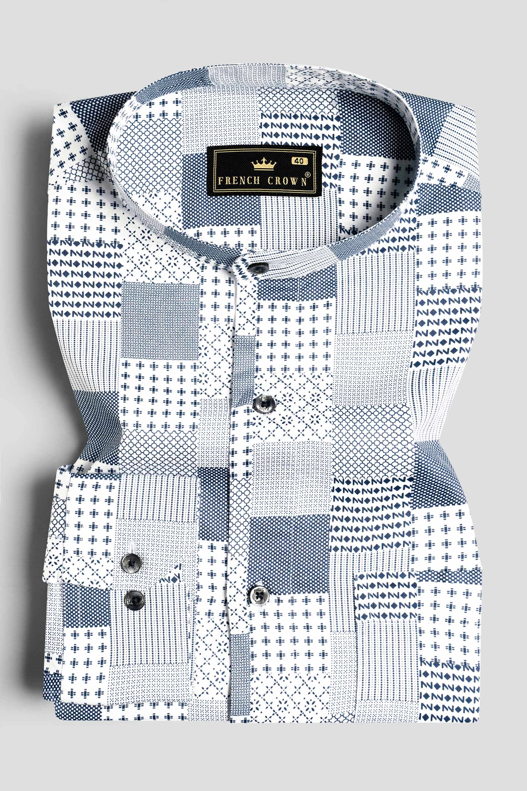 Bright White and Midnight Blue Tile Printed Subtle Sheen Super Soft Premium Cotton Shirt 11577-M-BLK-38, 11577-M-BLK-H-38, 11577-M-BLK-39, 11577-M-BLK-H-39, 11577-M-BLK-40, 11577-M-BLK-H-40, 11577-M-BLK-42, 11577-M-BLK-H-42, 11577-M-BLK-44, 11577-M-BLK-H-44, 11577-M-BLK-46, 11577-M-BLK-H-46, 11577-M-BLK-48, 11577-M-BLK-H-48, 11577-M-BLK-50, 11577-M-BLK-H-50, 11577-M-BLK-52, 11577-M-BLK-H-52
