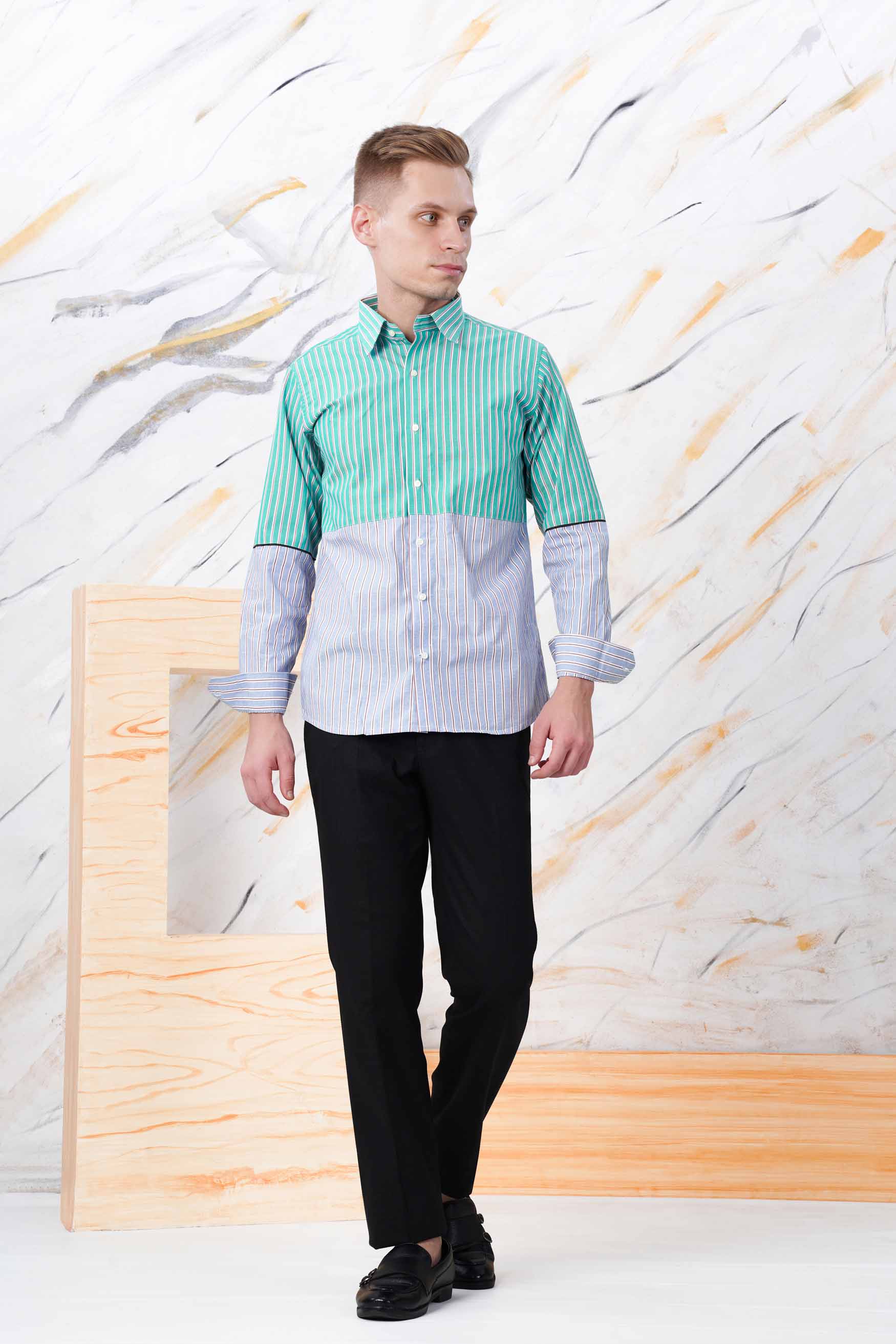 Downy Green and Periwinkle Blue Striped Premium Cotton Designer Shirt 11578-P467-38, 11578-P467-H-38, 11578-P467-39, 11578-P467-H-39, 11578-P467-40, 11578-P467-H-40, 11578-P467-42, 11578-P467-H-42, 11578-P467-44, 11578-P467-H-44, 11578-P467-46, 11578-P467-H-46, 11578-P467-48, 11578-P467-H-48, 11578-P467-50, 11578-P467-H-50, 11578-P467-52, 11578-P467-H-52