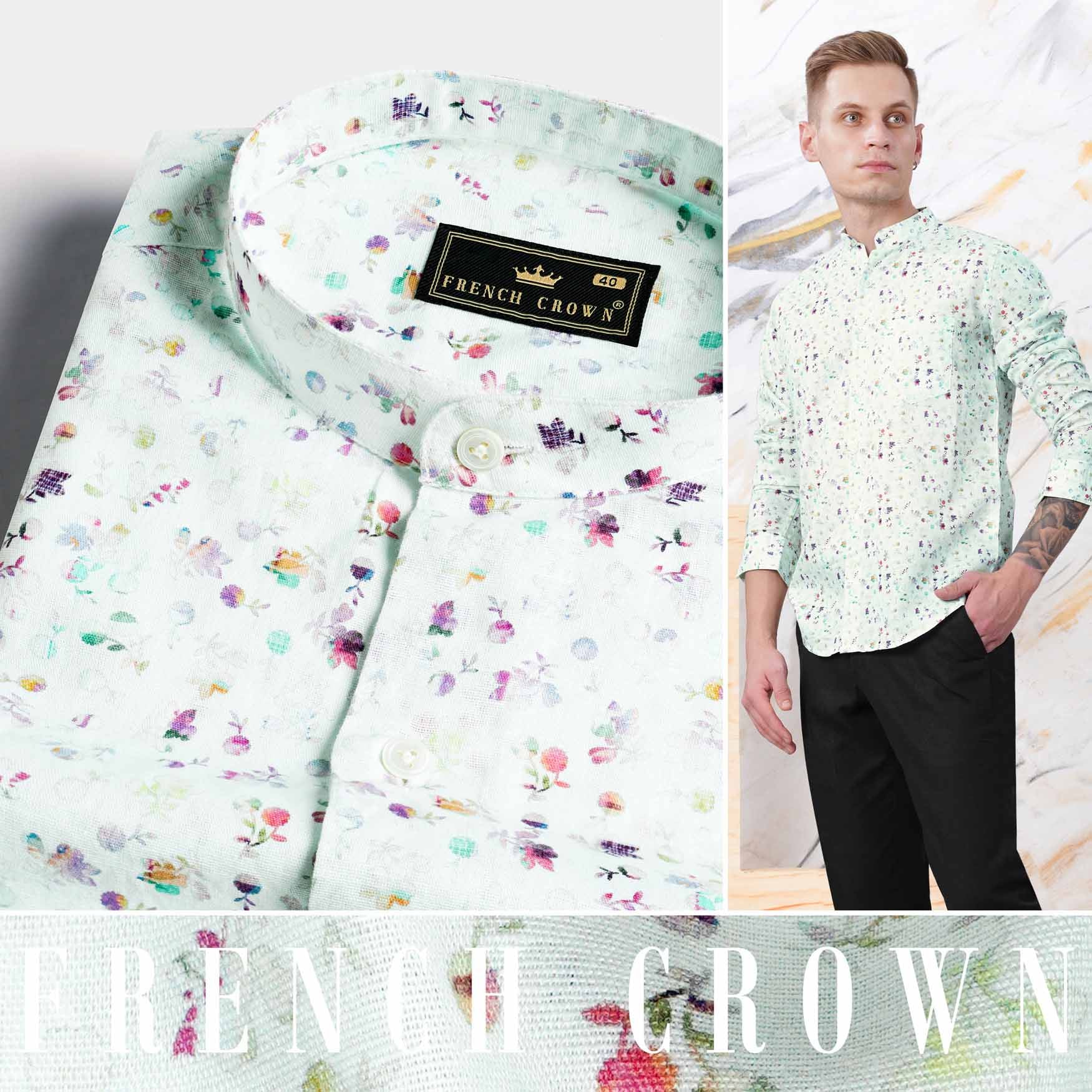 Surf Green with Multicolour Ditsy Printed Luxurious Linen Shirt 11579-BC-38, 11579-BC-H-38, 11579-BC-39, 11579-BC-H-39, 11579-BC-40, 11579-BC-H-40, 11579-BC-42, 11579-BC-H-42, 11579-BC-44, 11579-BC-H-44, 11579-BC-46, 11579-BC-H-46, 11579-BC-48, 11579-BC-H-48, 11579-BC-50, 11579-BC-H-50, 11579-BC-52, 11579-BC-H-52