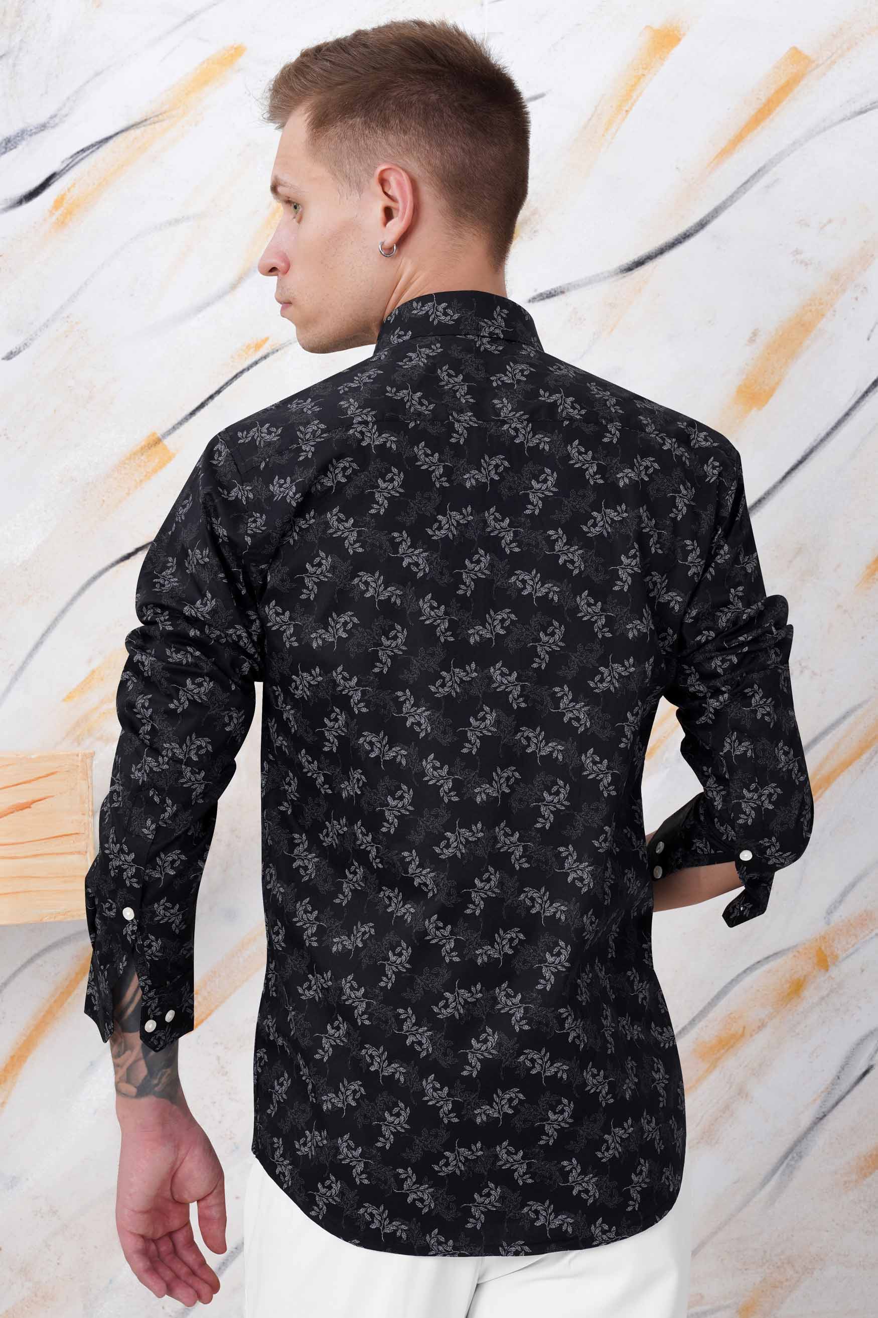 Jade Black with Nickel Gray and Ebony Blue Leaves Printed Subtle Sheen Super Soft Premium Cotton Designer Shirt 11585-P502-38, 11585-P502-H-38, 11585-P502-39, 11585-P502-H-39, 11585-P502-40, 11585-P502-H-40, 11585-P502-42, 11585-P502-H-42, 11585-P502-44, 11585-P502-H-44, 11585-P502-46, 11585-P502-H-46, 11585-P502-48, 11585-P502-H-48, 11585-P502-50, 11585-P502-H-50, 11585-P502-52, 11585-P502-H-52