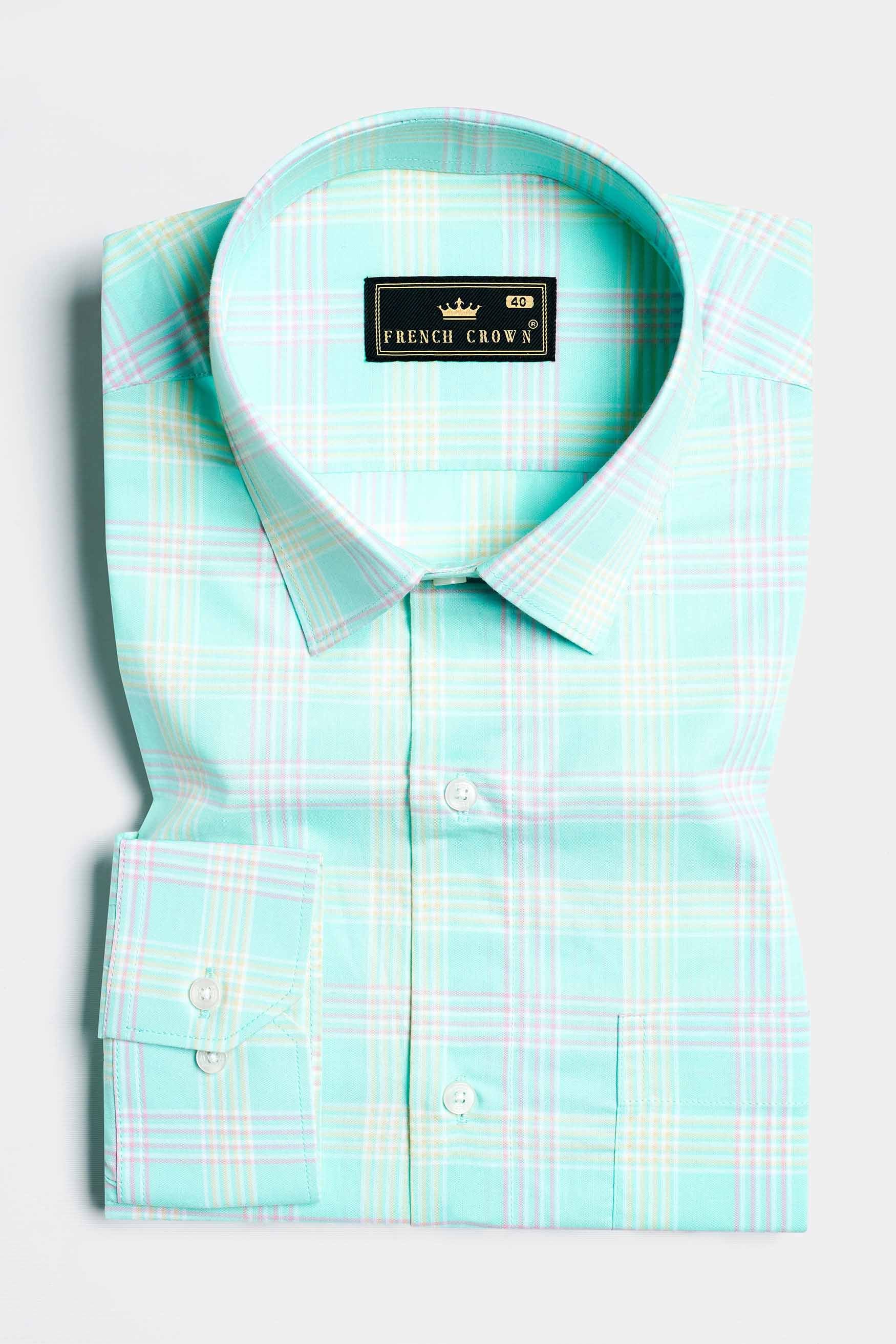 Blizzard Blue with Lilac Purple and Buff Yellow Checkered Premium Cotton Shirt 11592-38, 11592-H-38, 11592-39, 11592-H-39, 11592-40, 11592-H-40, 11592-42, 11592-H-42, 11592-44, 11592-H-44, 11592-46, 11592-H-46, 11592-48, 11592-H-48, 11592-50, 11592-H-50, 11592-52, 11592-H-52