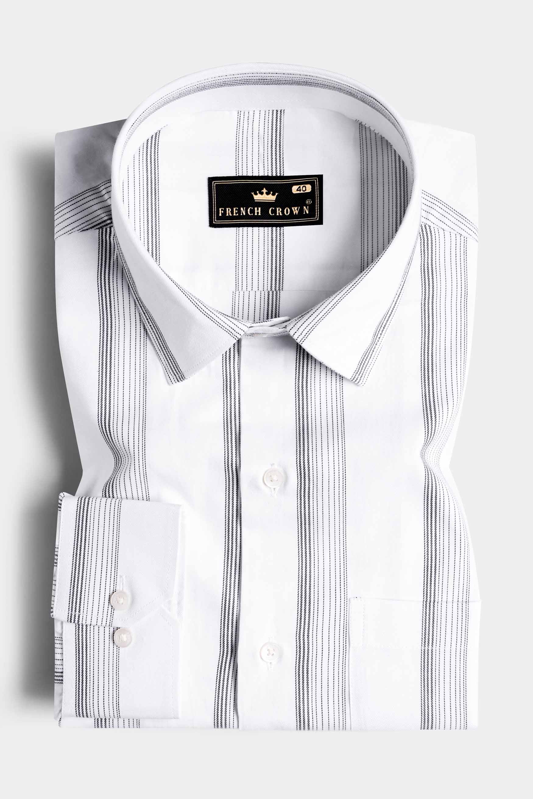 Bright White with Black Stripes Twill Premium Cotton Shirt 11597-38, 11597-H-38, 11597-39, 11597-H-39, 11597-40, 11597-H-40, 11597-42, 11597-H-42, 11597-44, 11597-H-44, 11597-46, 11597-H-46, 11597-48, 11597-H-48, 11597-50, 11597-H-50, 11597-52, 11597-H-52
