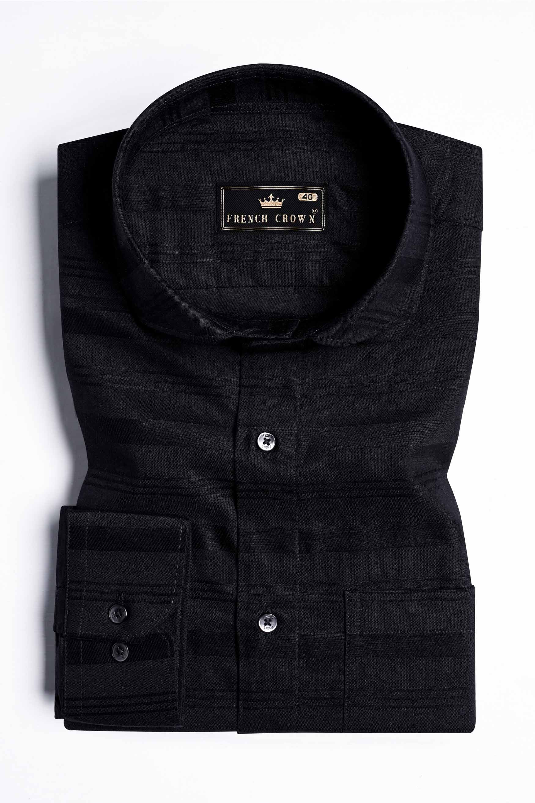 Jade Black Striped Dobby Textured Premium Giza Cotton Shirt