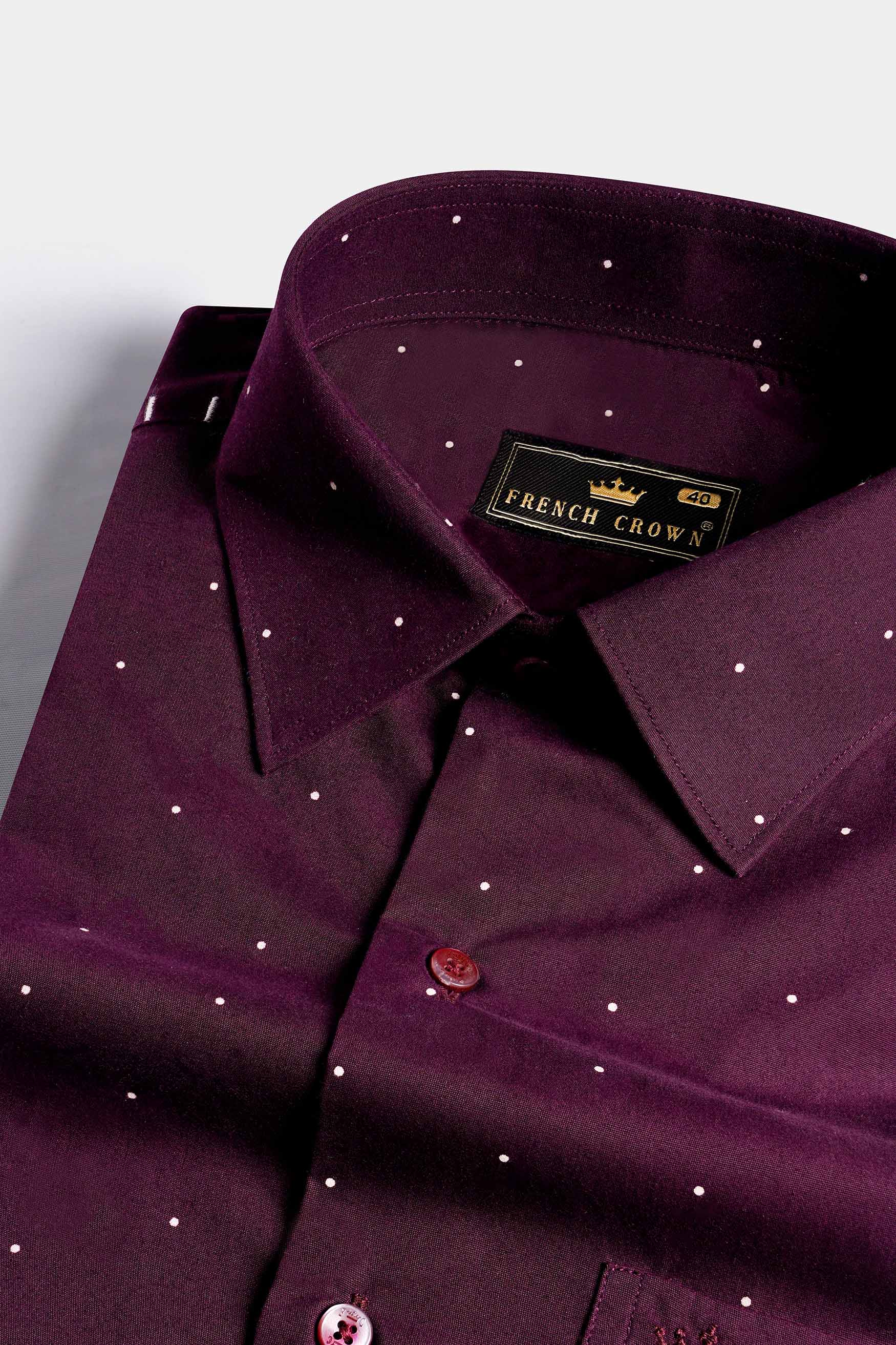 Eggplant Wine with White Dots Twill Premium Cotton Shirt