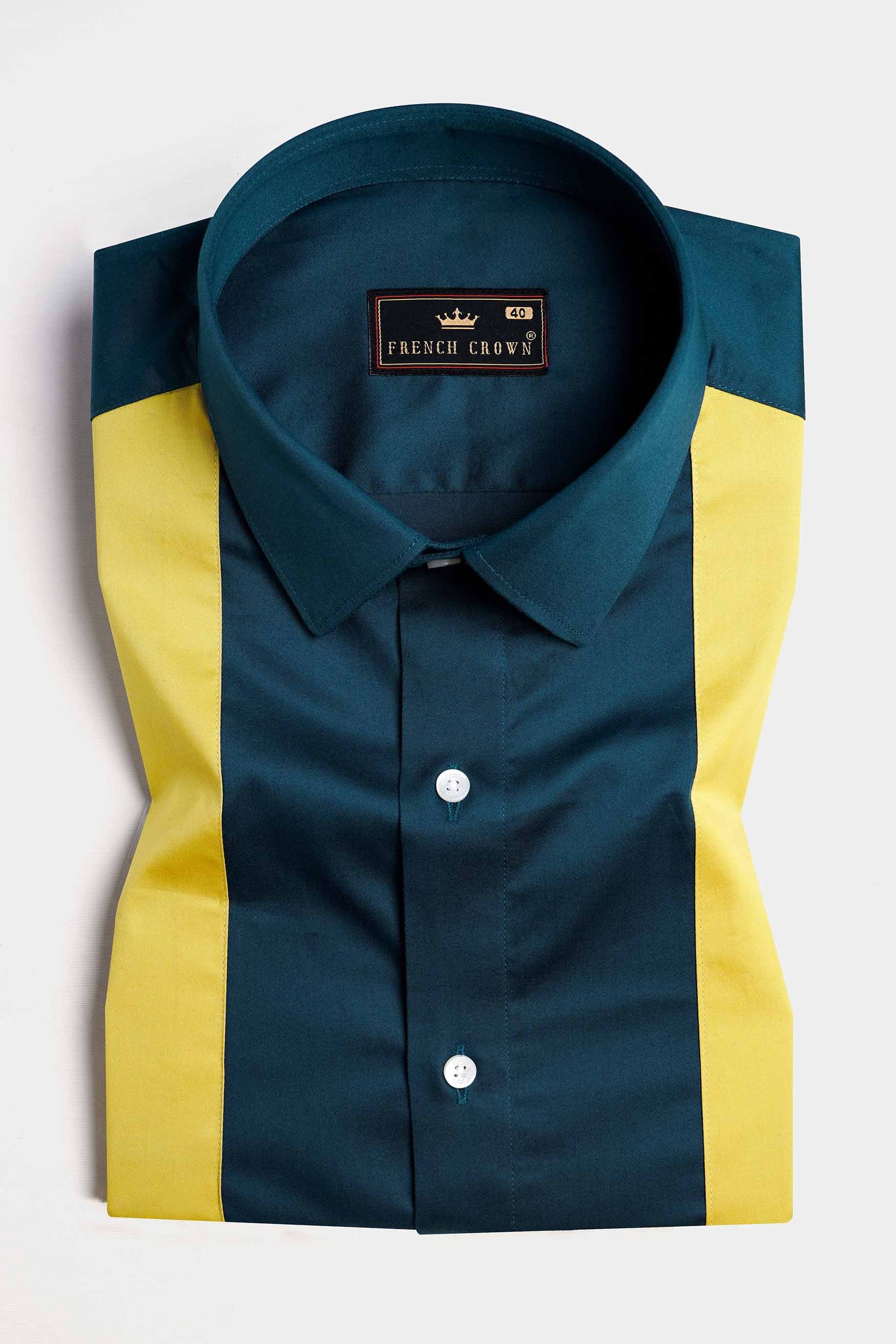 Firefly Blue and Anzac Yellow Subtle Sheen Super Soft Premium Cotton Designer Shirt