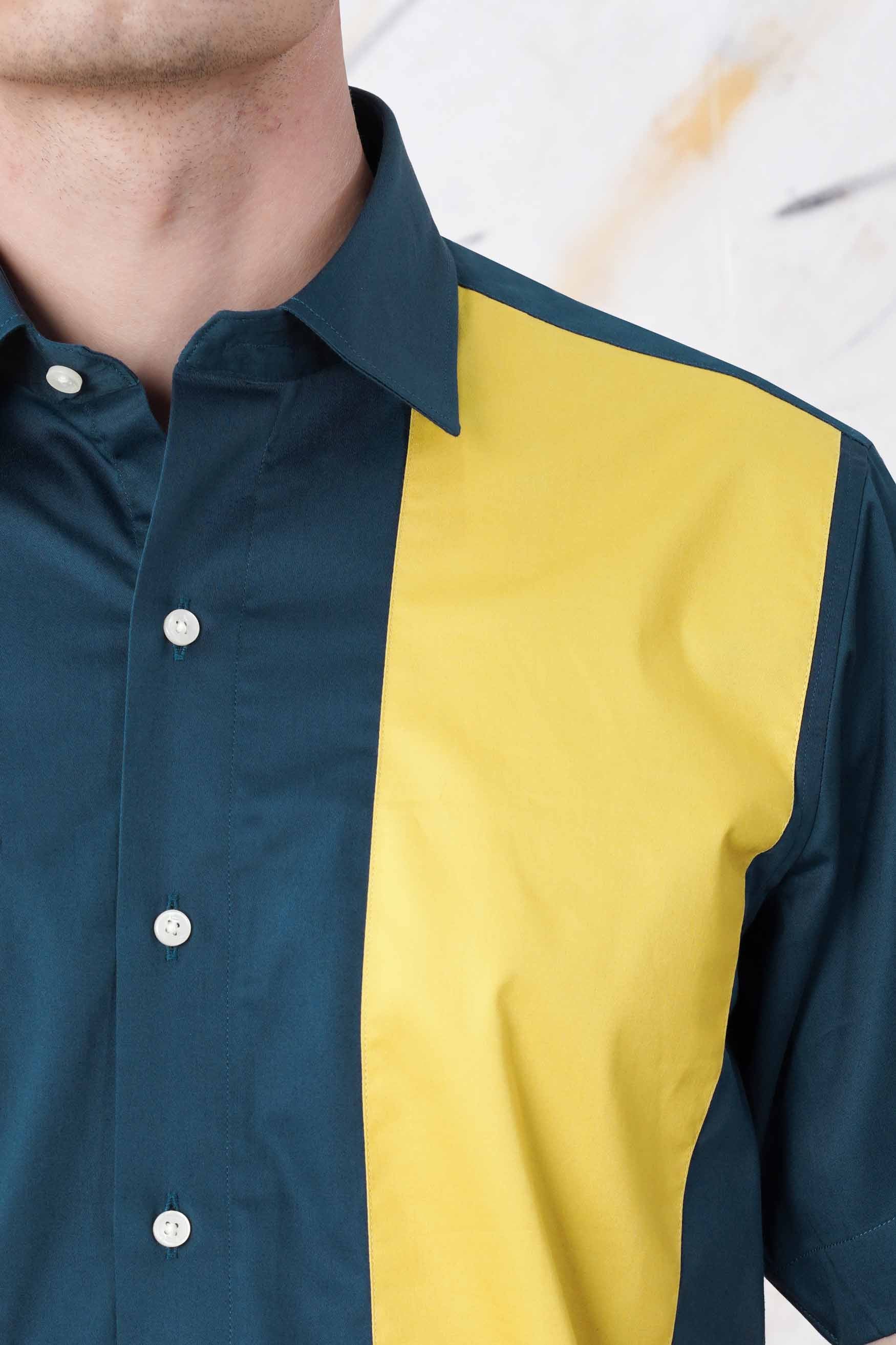 Firefly Blue and Anzac Yellow Subtle Sheen Super Soft Premium Cotton Designer Shirt
