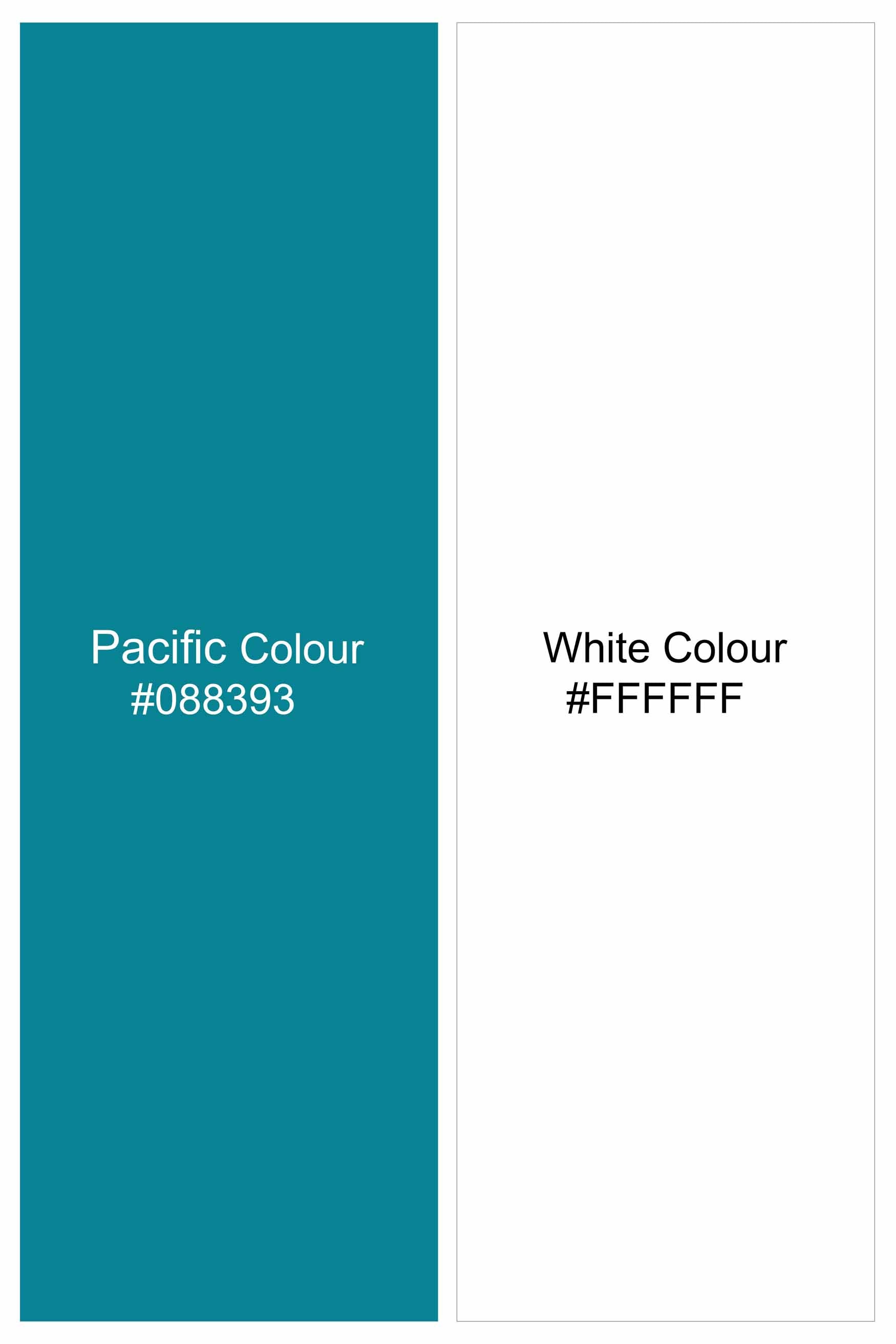 Pacific Blue and White Tile Printed Premium Cotton Kurta Shirt