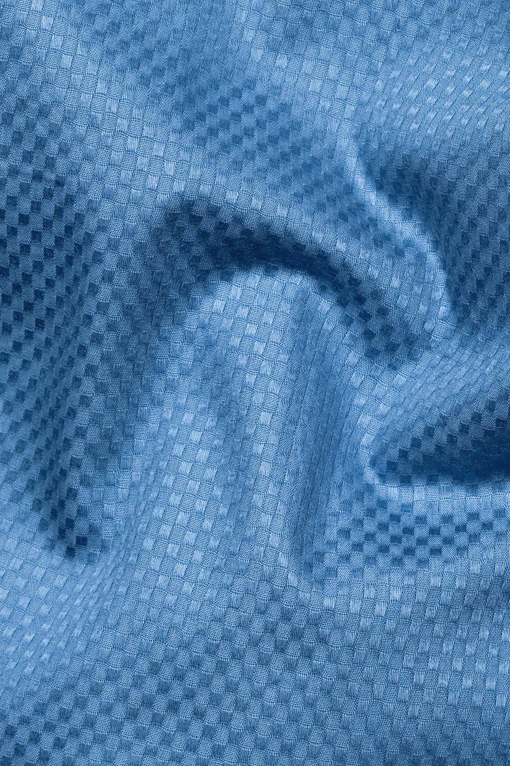 Azure Blue With White Cuffs and Collar Dobby Textured Premium Giza Cotton Shirt