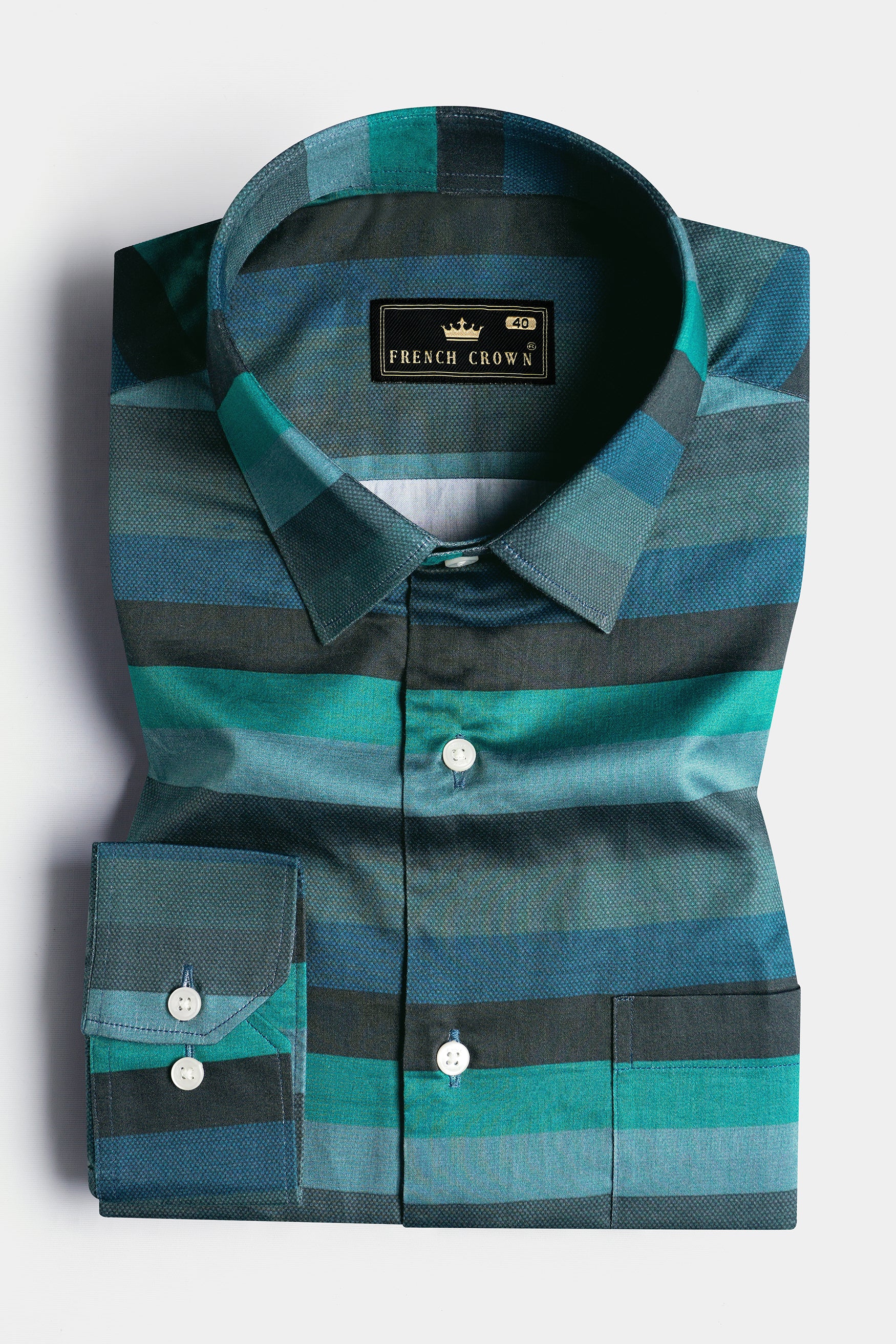 Surfie Green and Tuatara Gray Multicolour Striped Subtle Sheen Super Soft Premium Cotton Shirt 11613-38, 11613-H-38, 11613-39, 11613-H-39, 11613-40, 11613-H-40, 11613-42, 11613-H-42, 11613-44, 11613-H-44, 11613-46, 11613-H-46, 11613-48, 11613-H-48, 11613-50, 11613-H-50, 11613-52, 11613-H-52