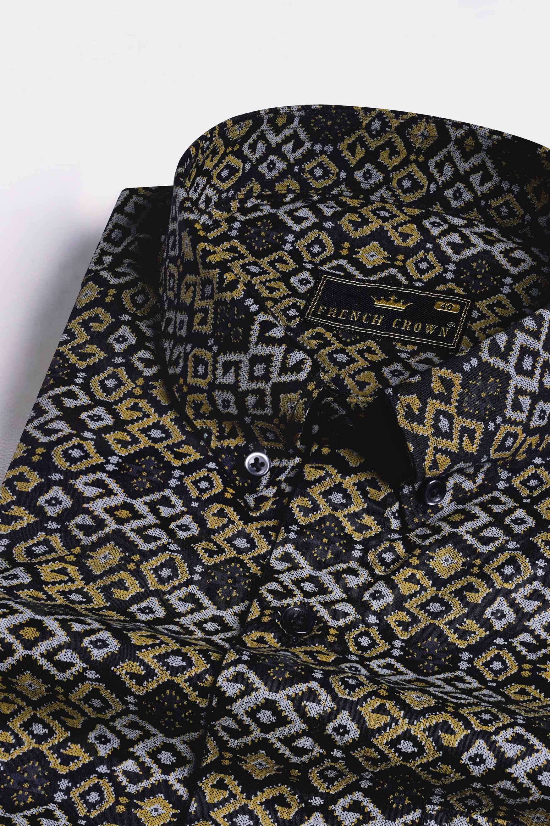 Jade Black with Tiara Gray and Kumera Brown Printed Subtle Sheen Super Soft Premium Cotton Shirt