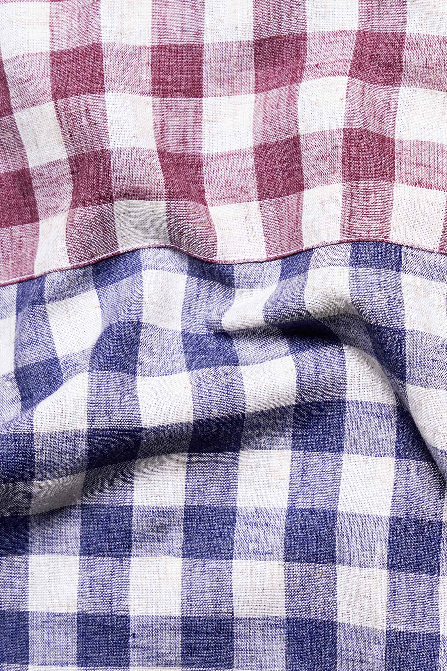Rhino Blue with Muave Pink and White Plaid Luxurious linen Designer Shirt