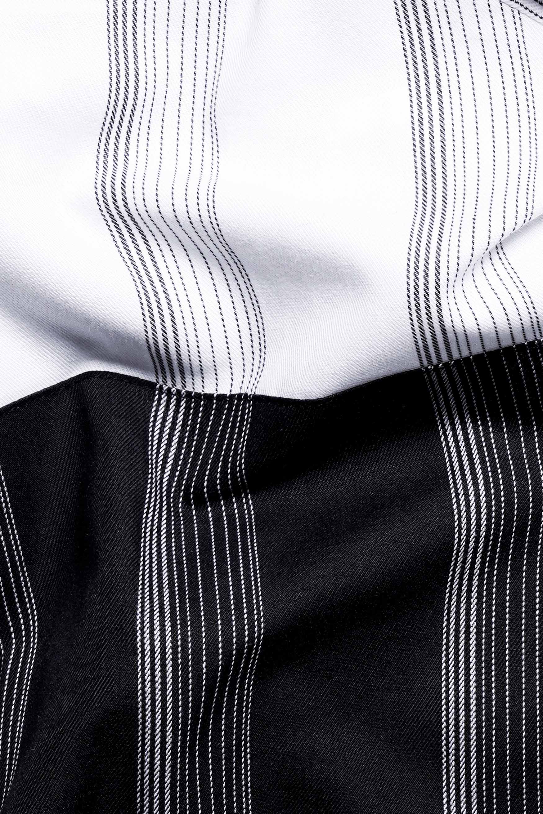 Bright White and Black Striped Dobby Textured Premium Giza Cotton Designer Shirt