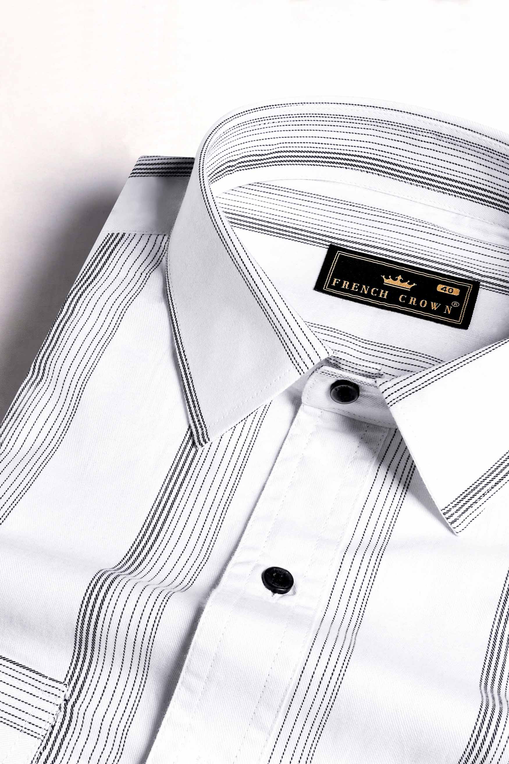 Bright White and Black Striped Dobby Textured Premium Giza Cotton Designer Shirt