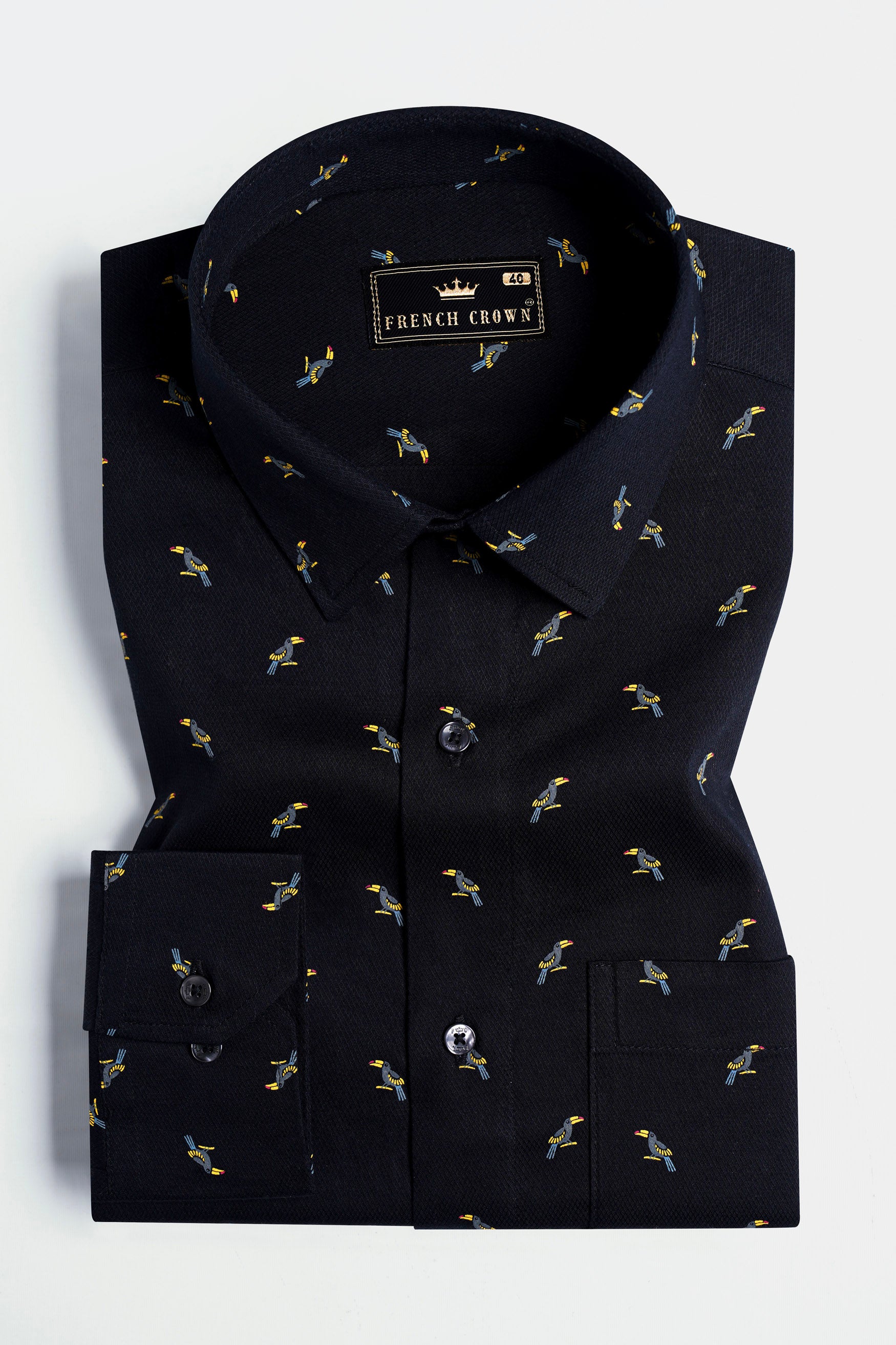 Jade Black Toucans Birds Printed Dobby Textured Premium Giza Cotton Shirt 11668-BLK-38, 11668-BLK-H-38, 11668-BLK-39, 11668-BLK-H-39, 11668-BLK-40, 11668-BLK-H-40, 11668-BLK-42, 11668-BLK-H-42, 11668-BLK-44, 11668-BLK-H-44, 11668-BLK-46, 11668-BLK-H-46, 11668-BLK-48, 11668-BLK-H-48, 11668-BLK-50, 11668-BLK-H-50, 11668-BLK-52, 11668-BLK-H-52