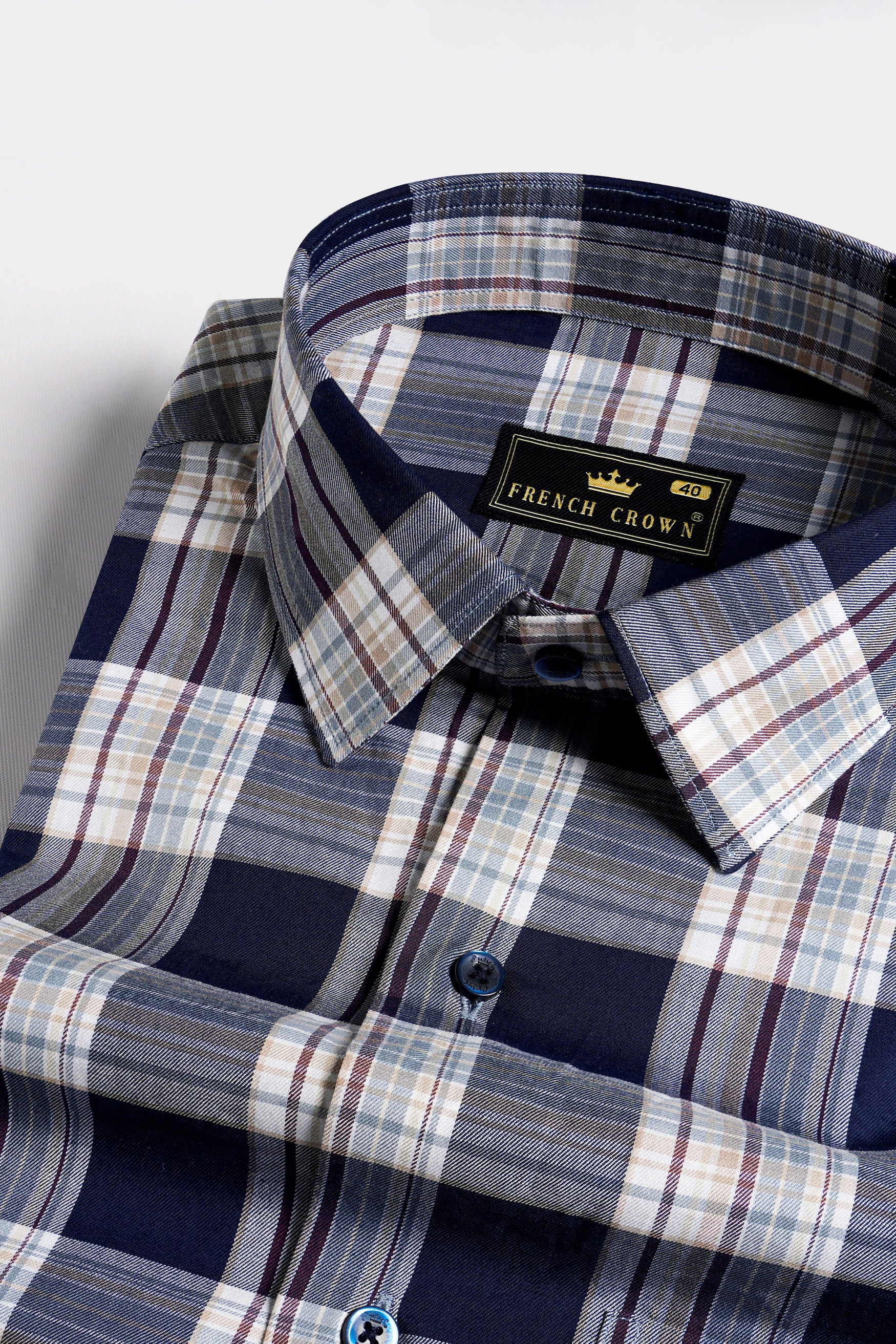 Ebony Blue and Porcelain Cream Twill Plaid Premium Cotton Shirt 11669-BLE-38, 11669-BLE-H-38, 11669-BLE-39, 11669-BLE-H-39, 11669-BLE-40, 11669-BLE-H-40, 11669-BLE-42, 11669-BLE-H-42, 11669-BLE-44, 11669-BLE-H-44, 11669-BLE-46, 11669-BLE-H-46, 11669-BLE-48, 11669-BLE-H-48, 11669-BLE-50, 11669-BLE-H-50, 11669-BLE-52, 11669-BLE-H-52