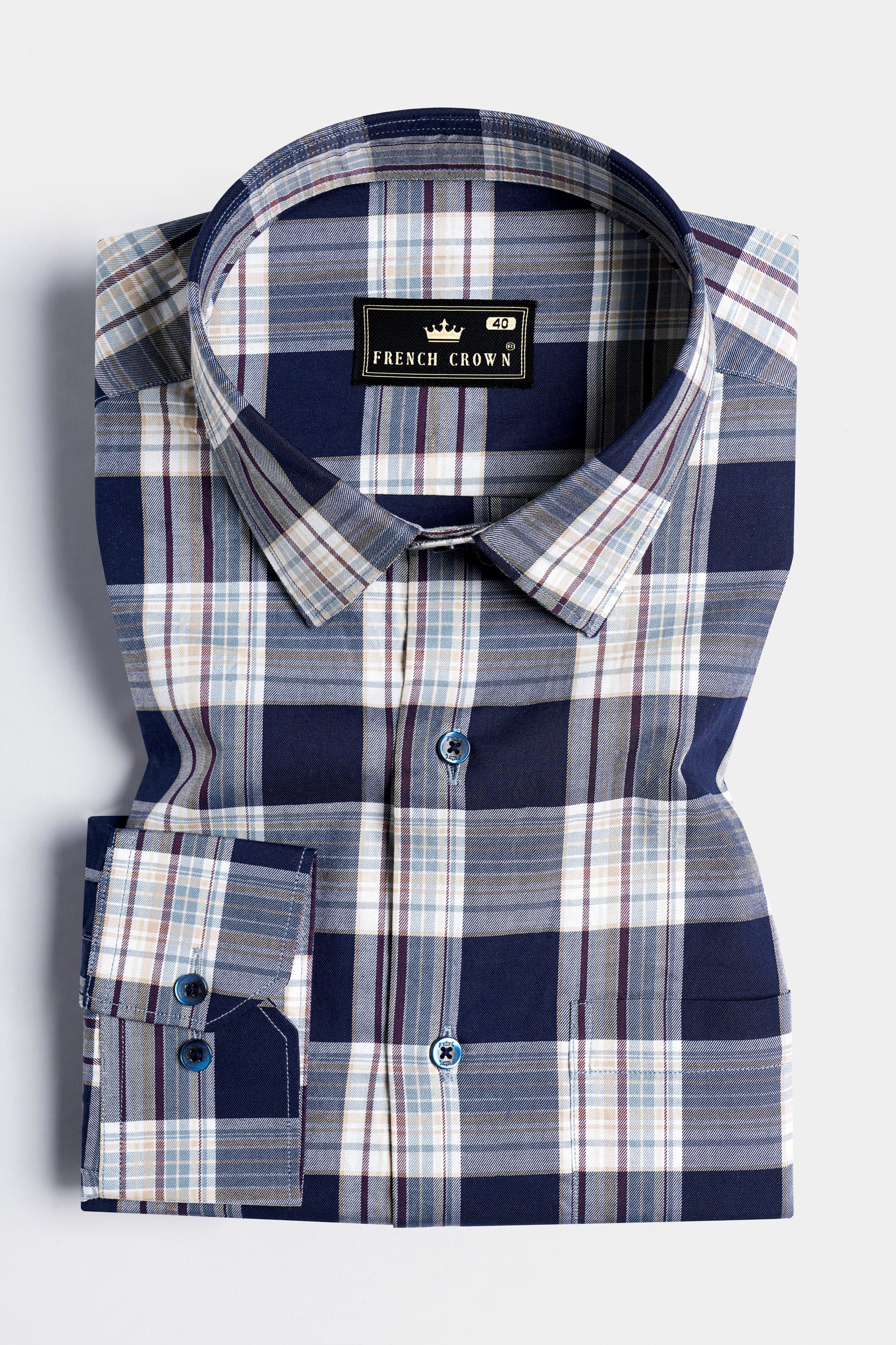 Ebony Blue and Porcelain Cream Twill Plaid Premium Cotton Shirt 11669-BLE-38, 11669-BLE-H-38, 11669-BLE-39, 11669-BLE-H-39, 11669-BLE-40, 11669-BLE-H-40, 11669-BLE-42, 11669-BLE-H-42, 11669-BLE-44, 11669-BLE-H-44, 11669-BLE-46, 11669-BLE-H-46, 11669-BLE-48, 11669-BLE-H-48, 11669-BLE-50, 11669-BLE-H-50, 11669-BLE-52, 11669-BLE-H-52