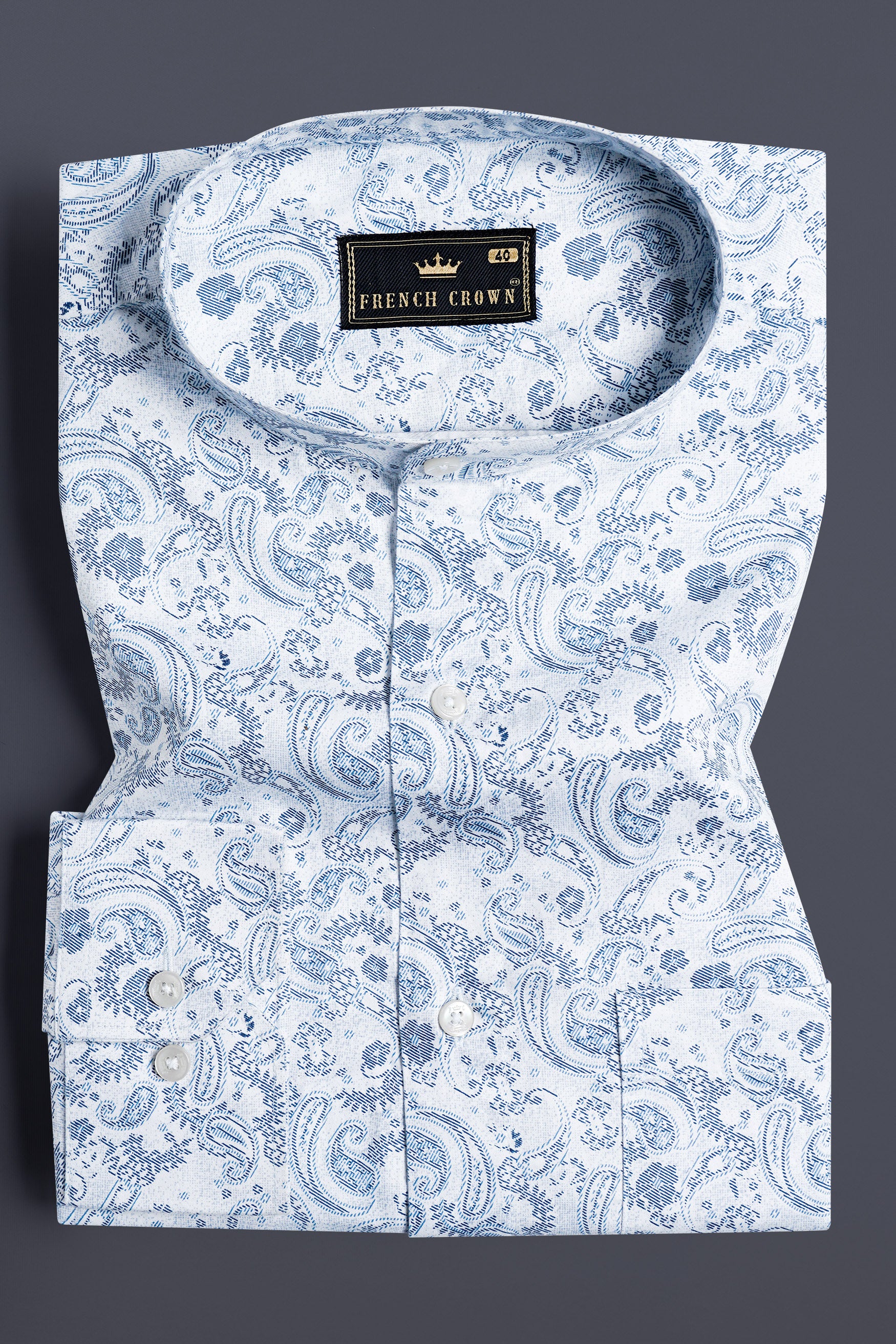 Bright White and Twilight Blue Paisley Printed Subtle Sheen Super Soft Premium Cotton Shirt 11672-M-38, 11672-M-H-38, 11672-M-39, 11672-M-H-39, 11672-M-40, 11672-M-H-40, 11672-M-42, 11672-M-H-42, 11672-M-44, 11672-M-H-44, 11672-M-46, 11672-M-H-46, 11672-M-48, 11672-M-H-48, 11672-M-50, 11672-M-H-50, 11672-M-52, 11672-M-H-52
