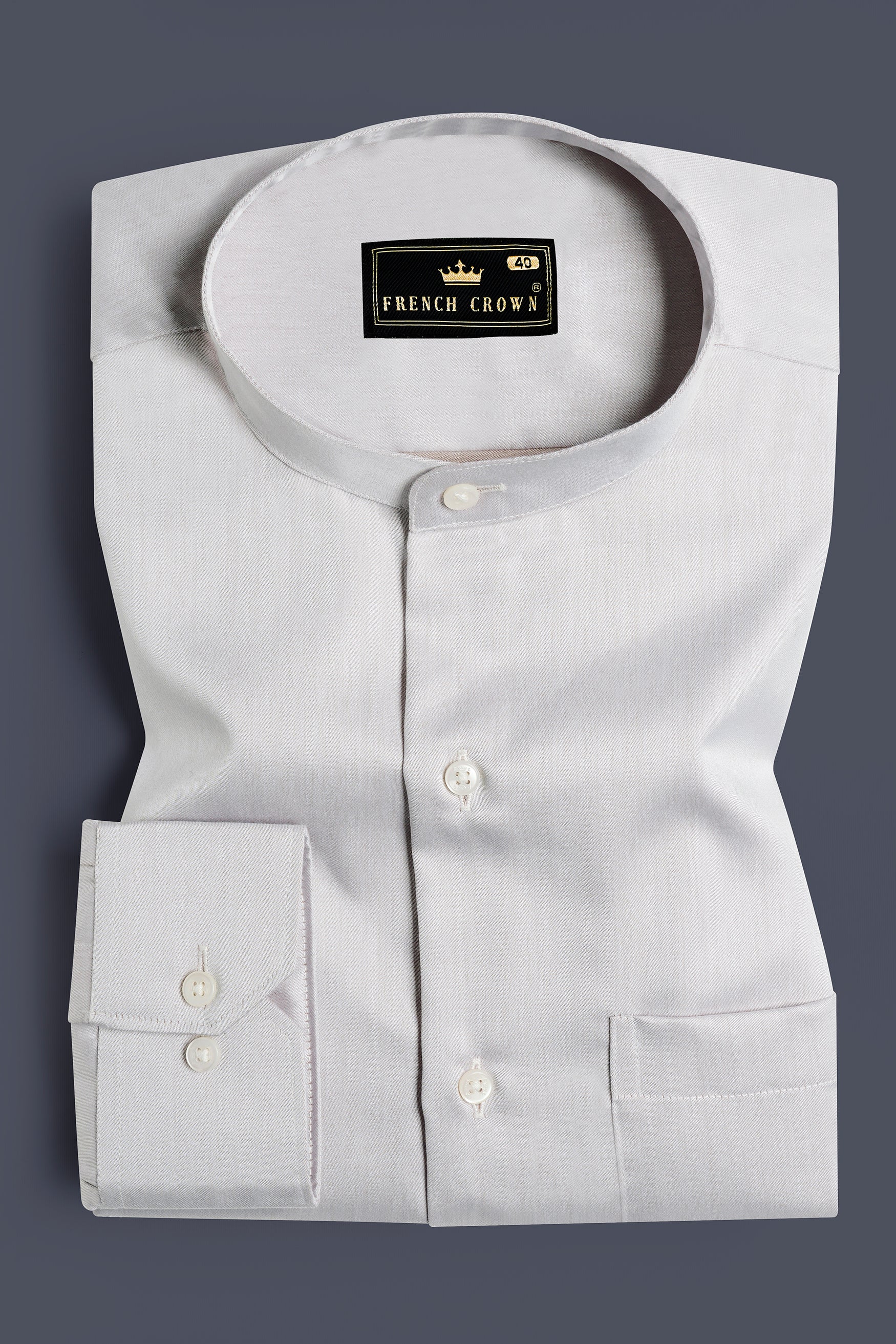 Iron Gray Chambray Mandarin Collar Shirt 11683-M-38, 11683-M-H-38, 11683-M-39, 11683-M-H-39, 11683-M-40, 11683-M-H-40, 11683-M-42, 11683-M-H-42, 11683-M-44, 11683-M-H-44, 11683-M-46, 11683-M-H-46, 11683-M-48, 11683-M-H-48, 11683-M-50, 11683-M-H-50, 11683-M-52, 11683-M-H-52