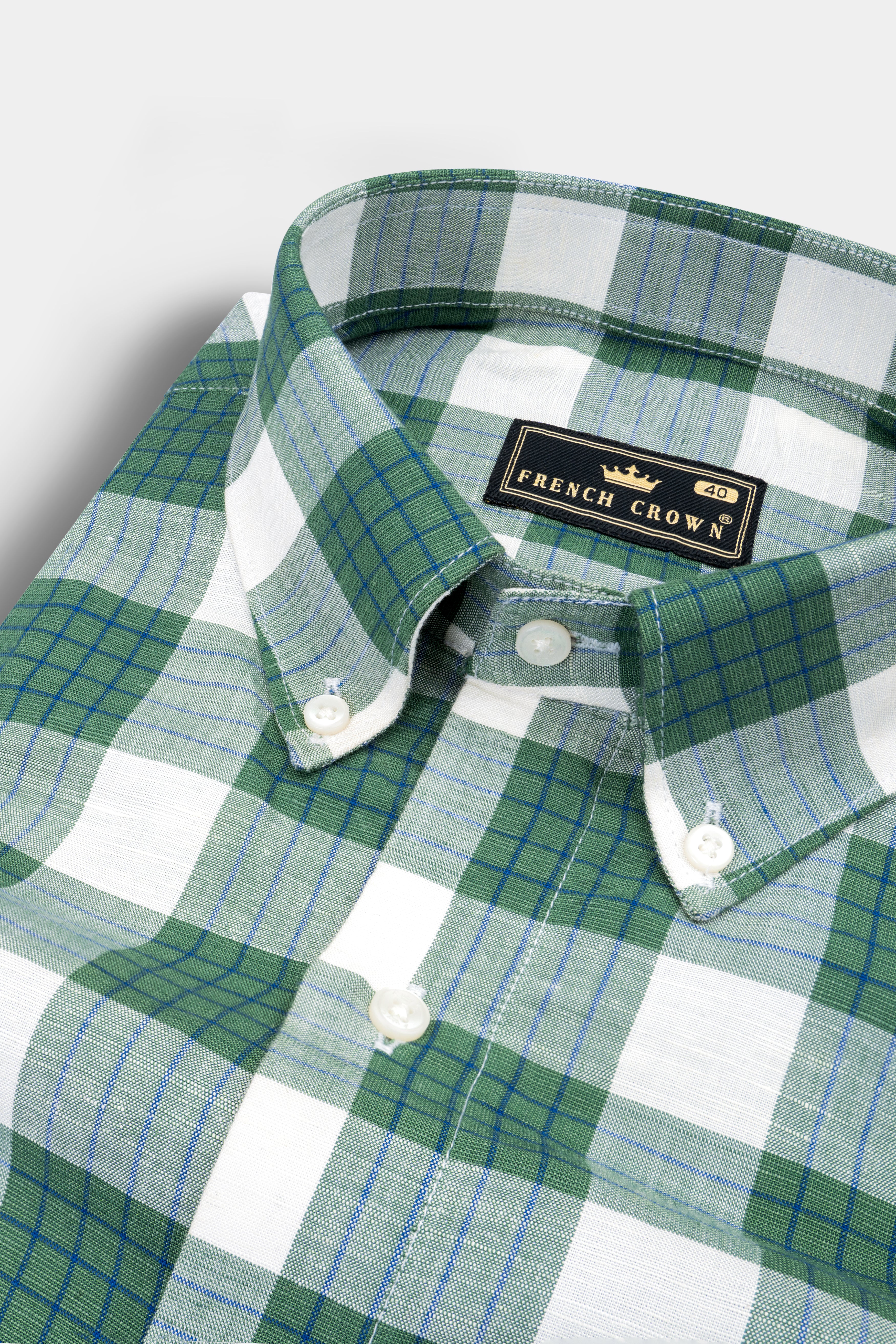 Pine Green and Pumice Gray Checkered Luxurious Linen Shirt